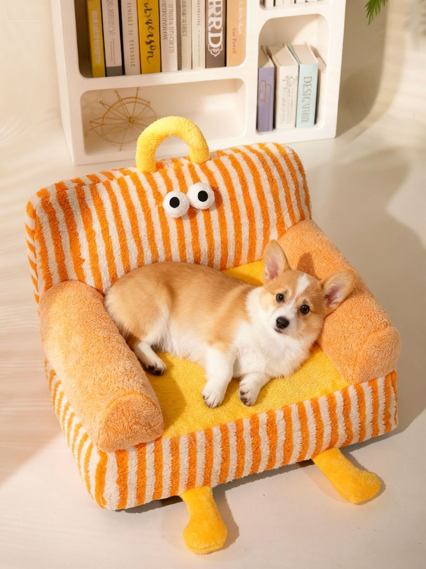Cute Large-Eyed Orange Striped Pet Sofa - Fluffy Removable Nest for Cats and Dogs - MAISONKAIRON