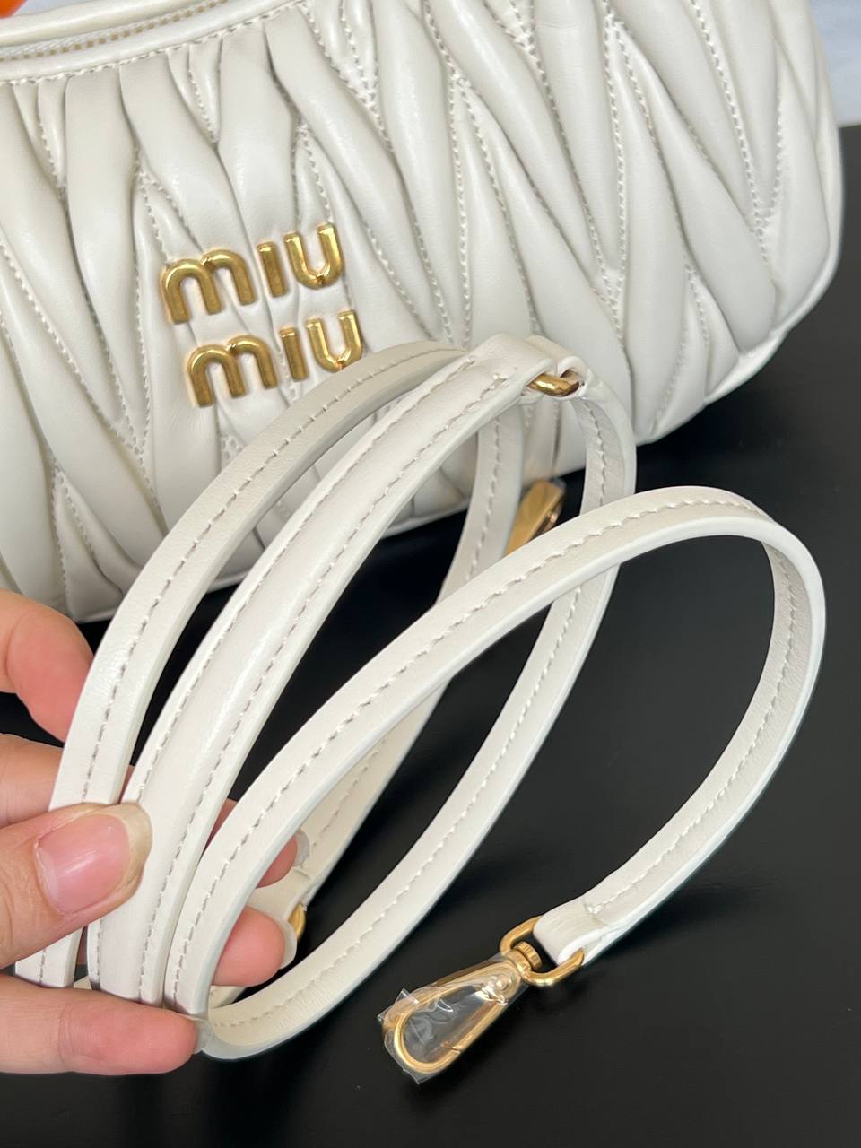 Miu Miu White Matelassé Nappa Leather Mini Hobo Handbag