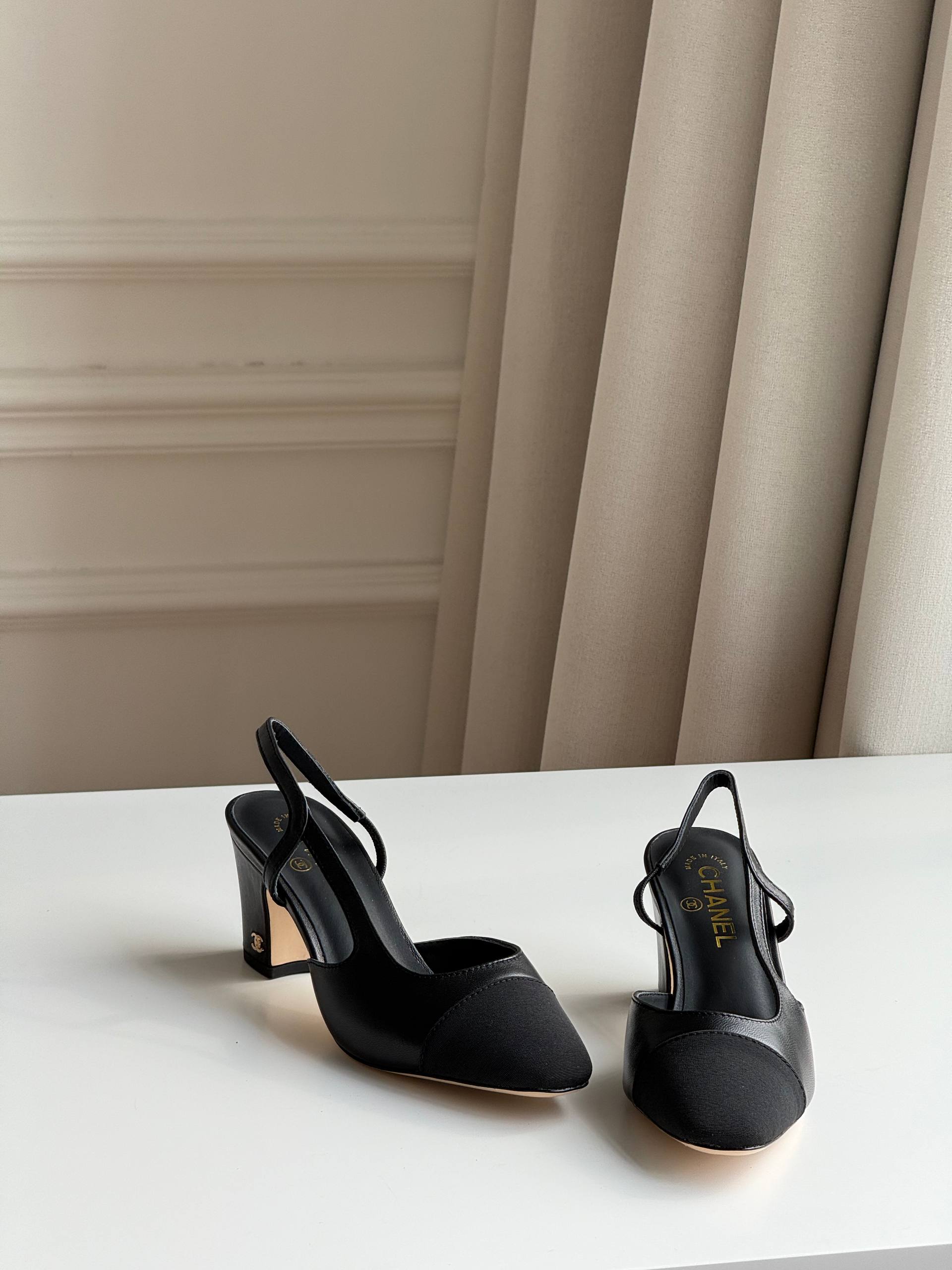 Chanel Two-Tone Slingback Block Heel Sandals