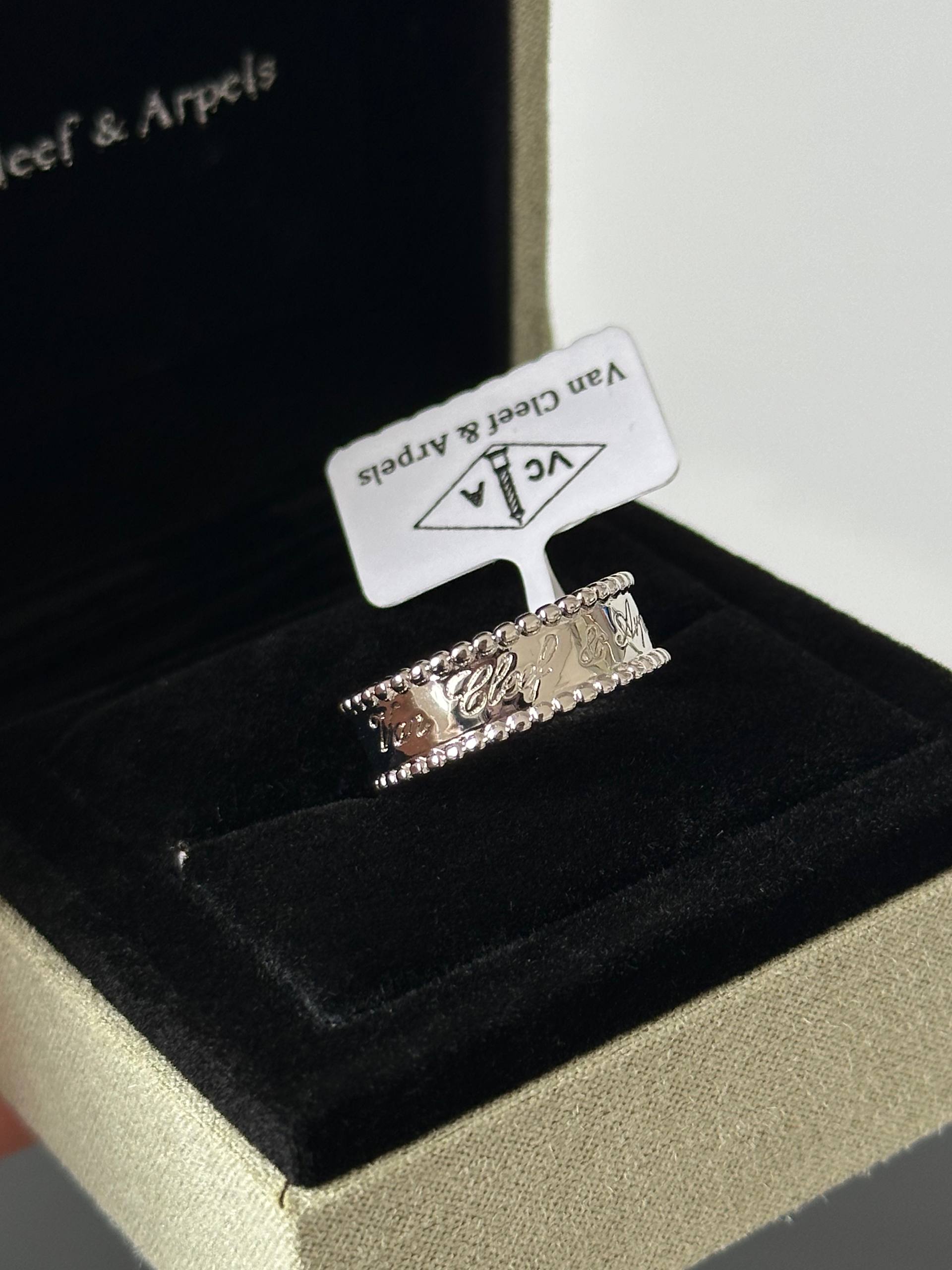 Van Cleef & Arpels Perlée Signature Engraved White Gold Band Ring