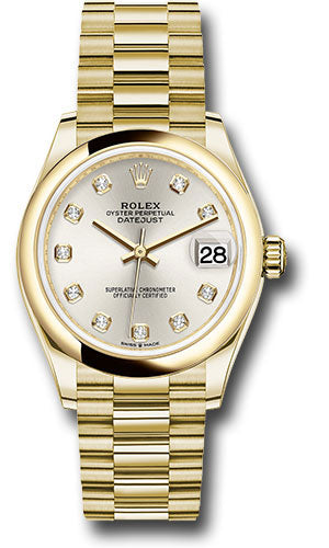Rolex Yellow Gold Datejust 31 Watch - Domed Bezel - Silver Diamond Dial - President Bracelet - 278248 sdp【1:1 Replica】