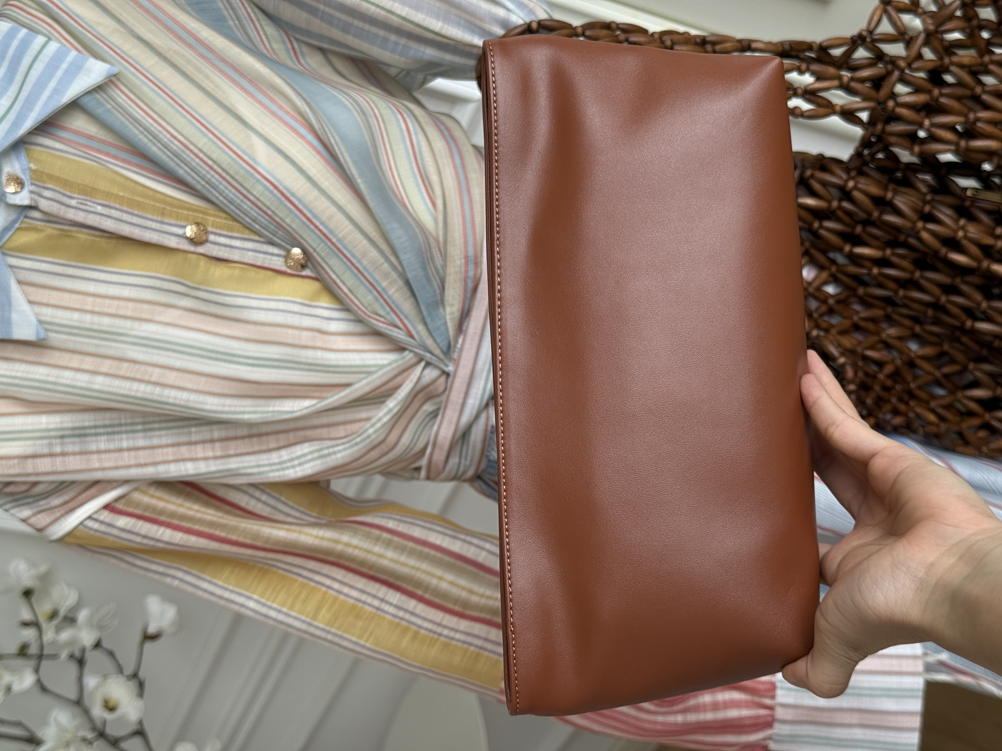 YSL Wooden Bead Open-Weave Tote Beach Bag