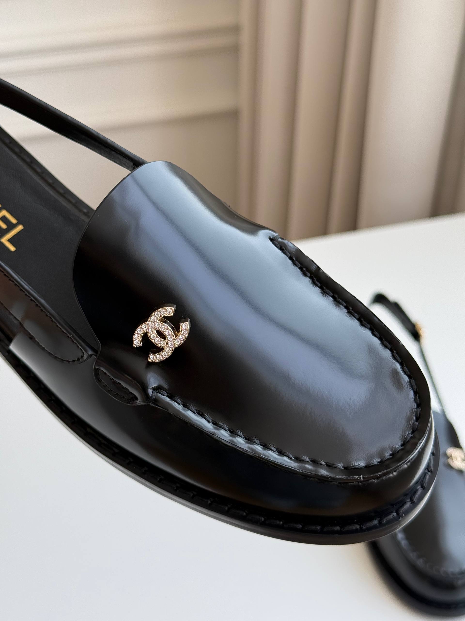 Chanel Calfskin Slingback Loafers with Crystal CC Logo
