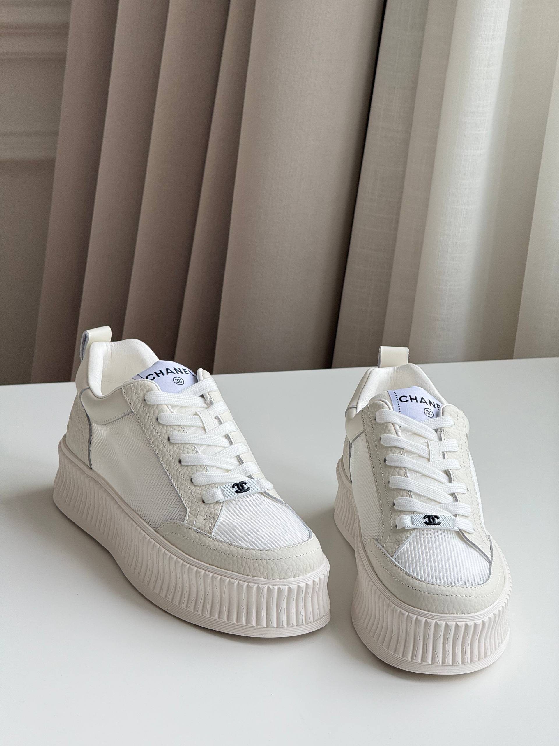 Chanel Mixed-Material Quilted Platform Cookie Sneakers