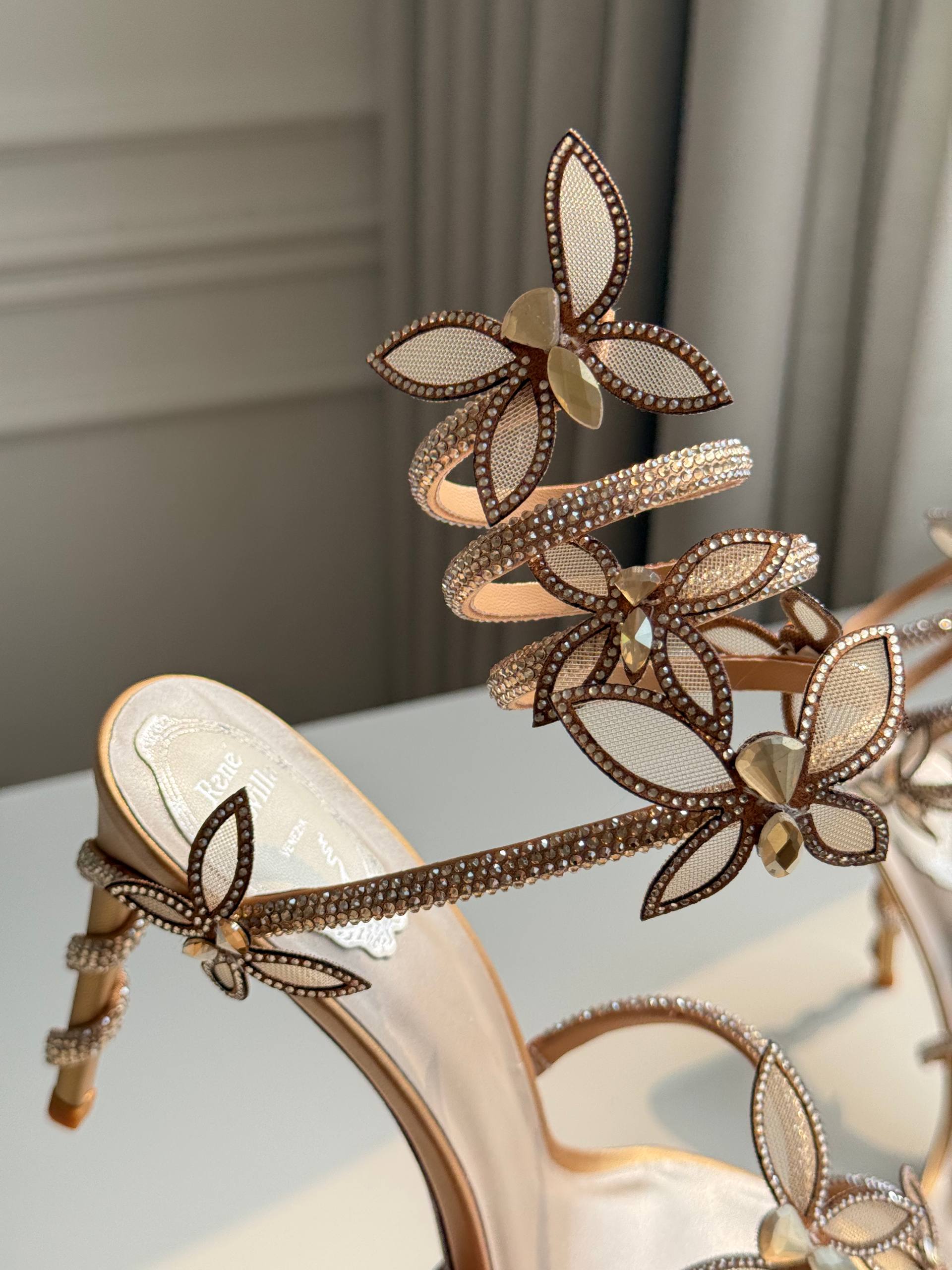 René Caovilla Margot Butterfly Crystal-Embellished Snake Wrap Sandals