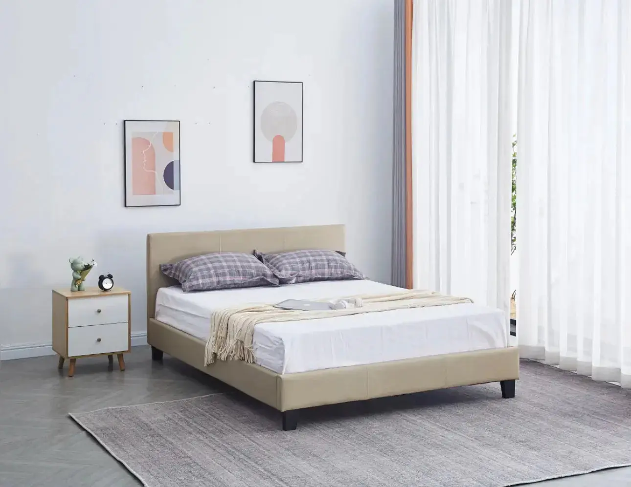 Cadre de Lit MELBOURNE - Cadre de Lit Design avec Tête de Lit Haute, Moderne et Élégant - De 140 à 160 cm