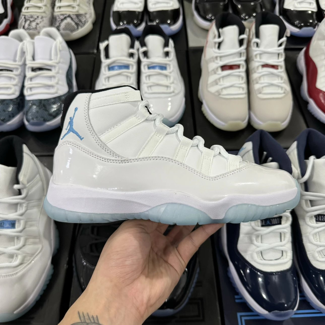Air Jordan 11 Retro High Sky Blue white with blue Logo
