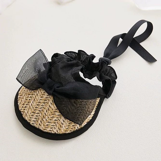 French Lace&Flower&Bow Wicker Dog Cat Sun Hat Adjustable Tie Sun Protection Visor - MAISONKAIRON