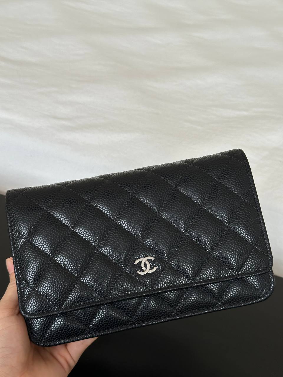 Chanel Black Caviar Leather Wallet On Chain Silver Hardware