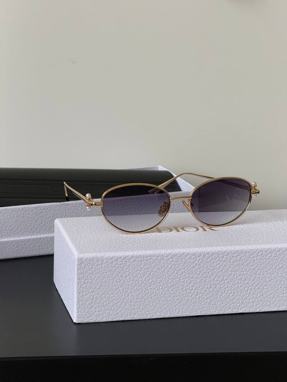 DIOR Bow R1U Oval Metal Sunglasses with Pearl Details