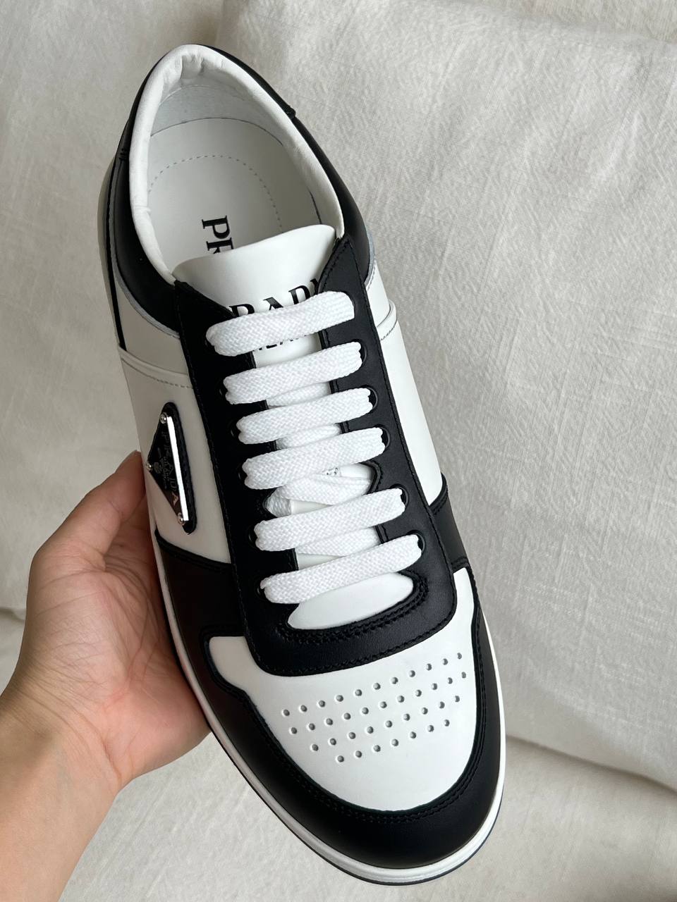 Prada Black & White Smooth Leather Low-top Sneakers