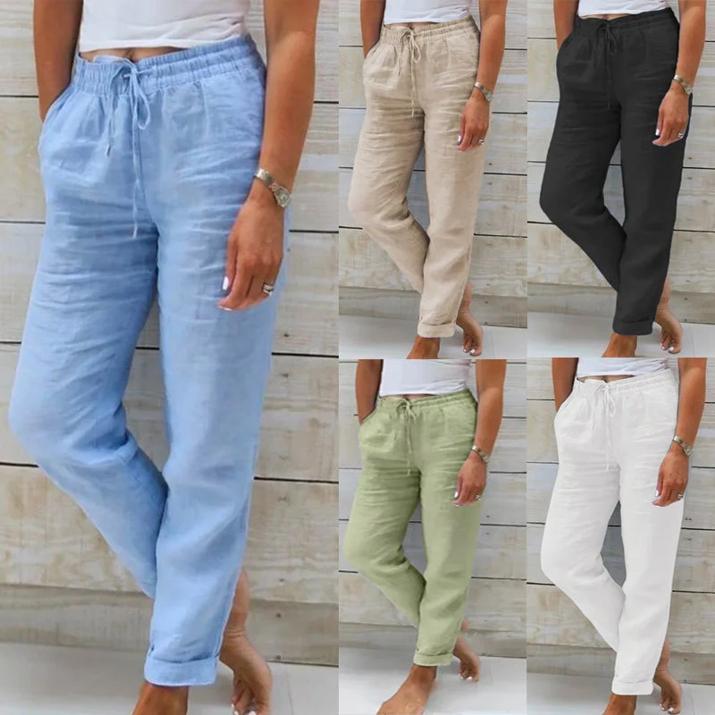 Pantalon Lin et Coton Taille Haute 
