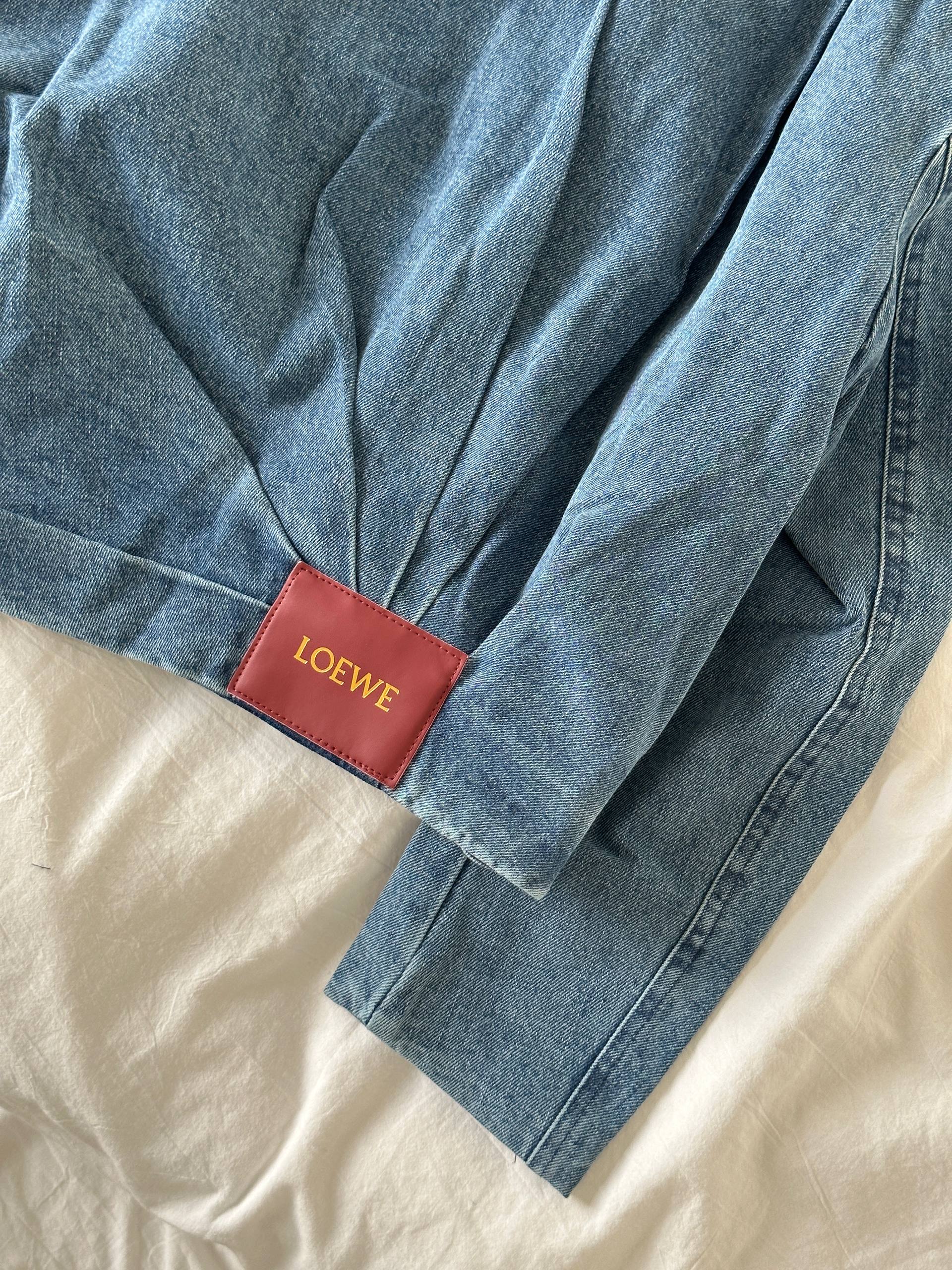 Loewe Washed Denim Gathered Waist Zip Bomber Jacket