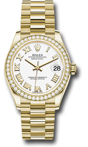 Rolex Yellow Gold Datejust 31 Watch - Diamond Bezel - White Roman Dial - President Bracelet - 278288RBR wrp【1:1 Replica】