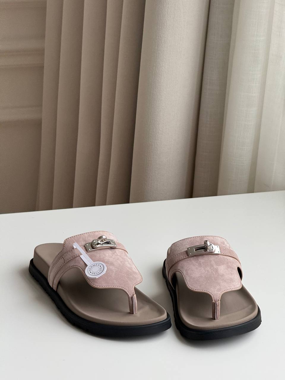 Hermès Keely Sandals in Pink Suede with Kelly Buckle