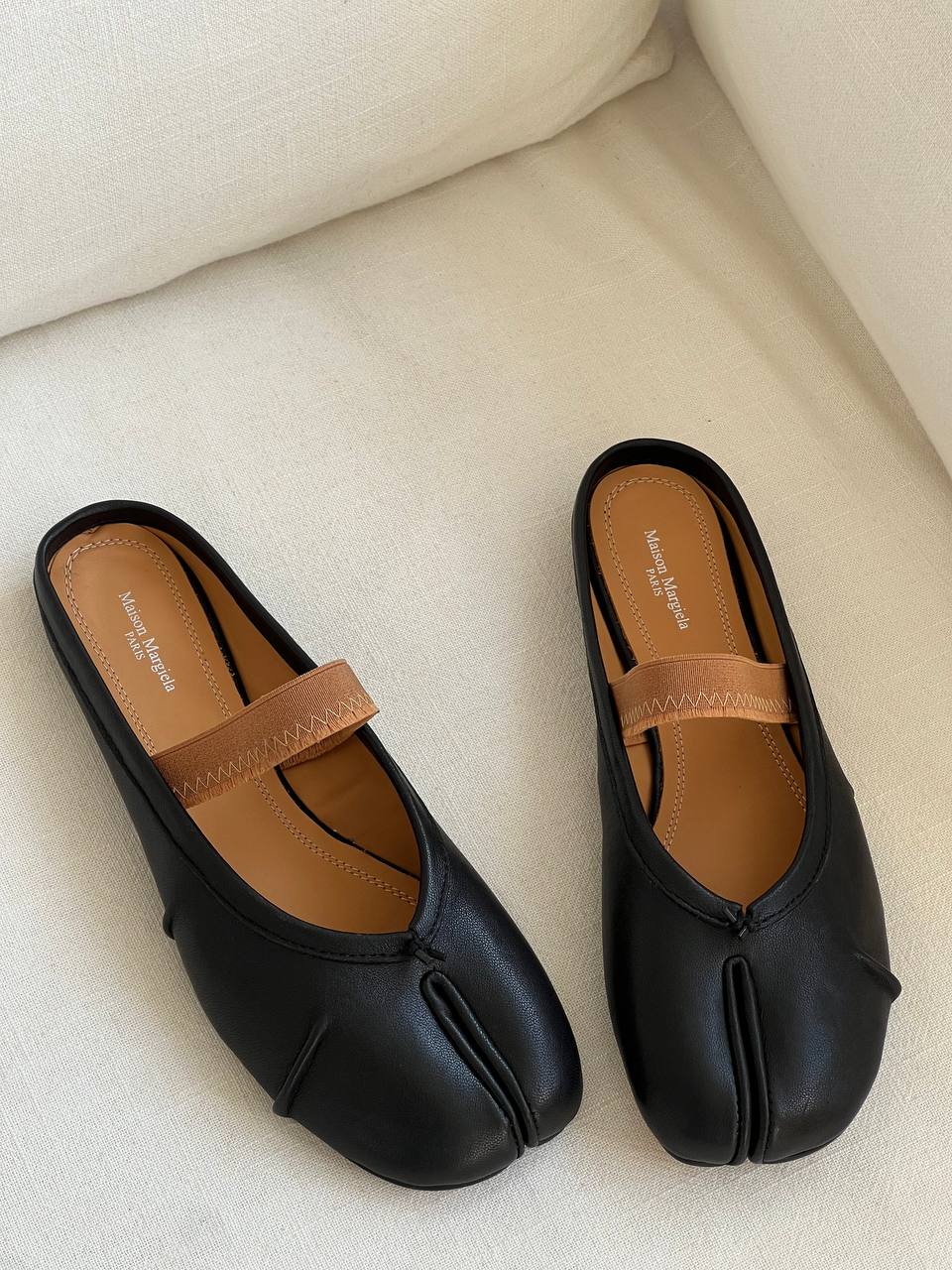 Maison Margiela Black Lambskin Tabi Split-Toe Mary Jane Mules