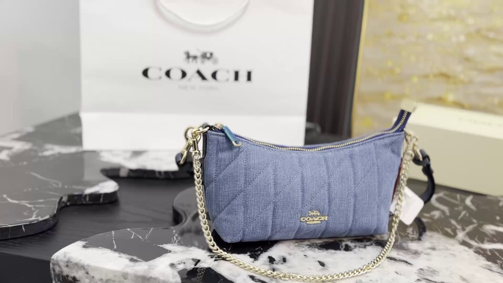 Coach diamond-quilted chain bag