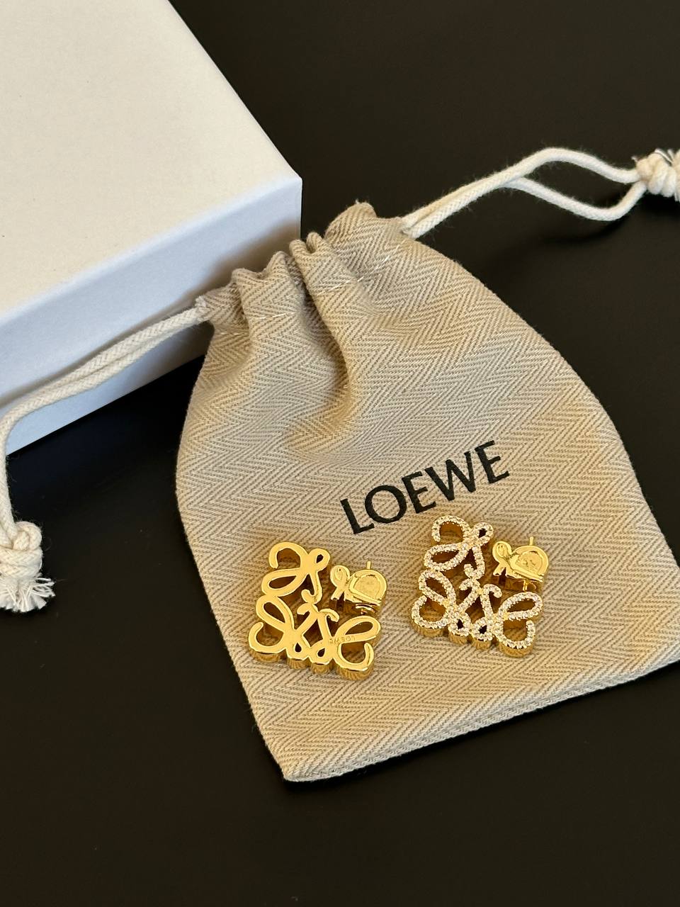 LOEWE Vintage Gold Anagram Cutout Logo Stud Earrings