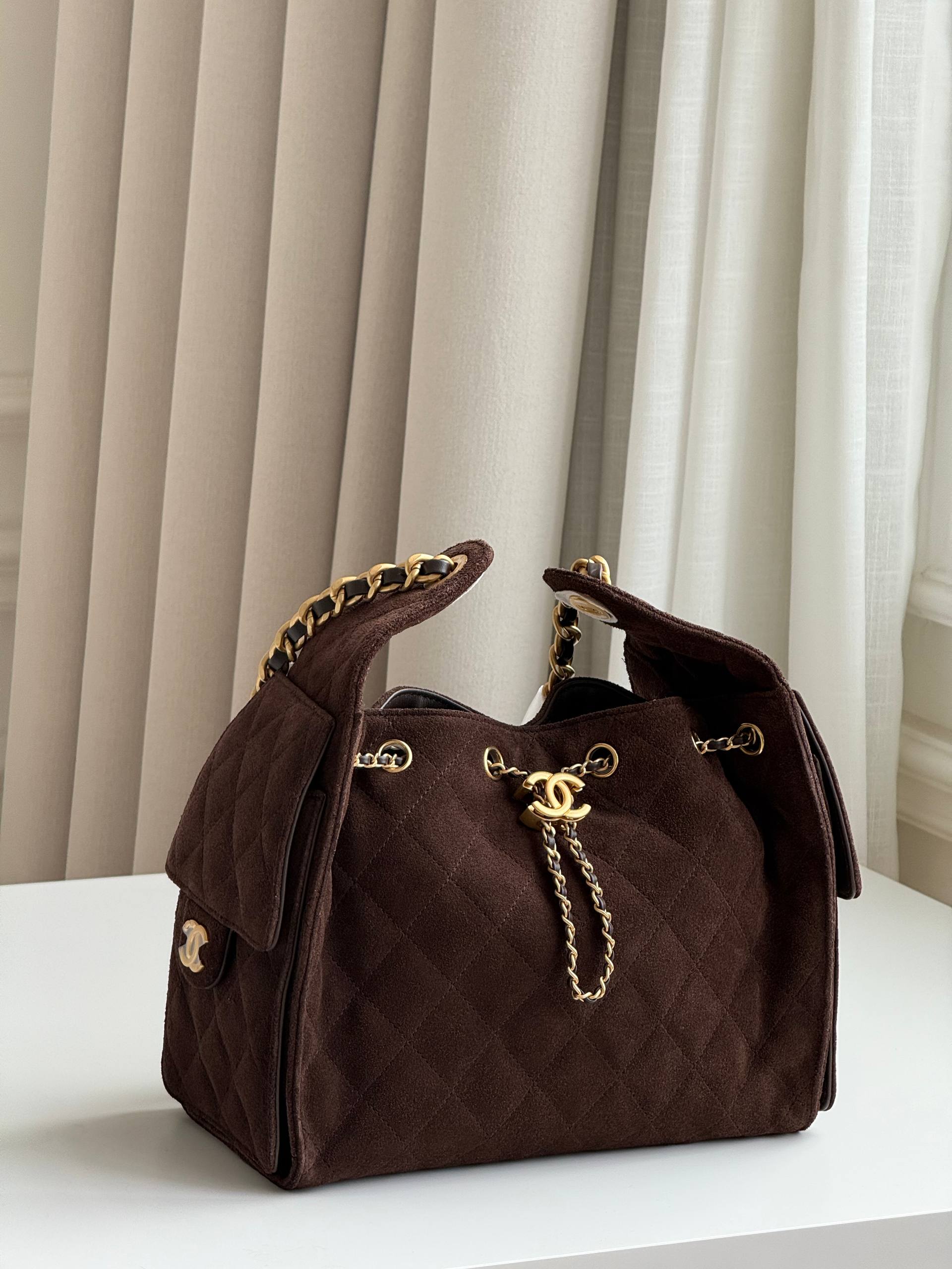 Chanel caramel suede quilted tote bag