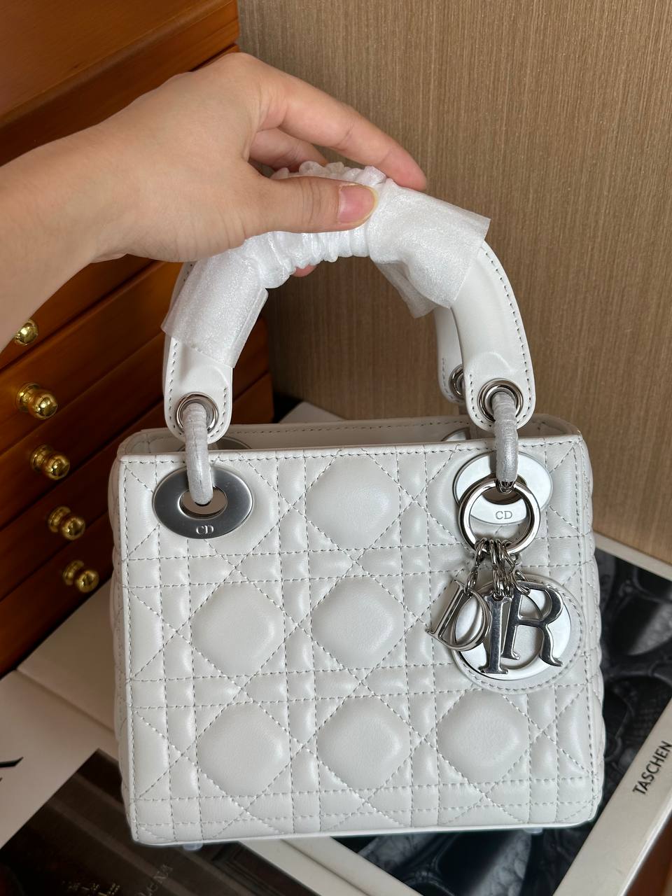 Dior Mini Lady Dior White Lambskin Cannage Handbag