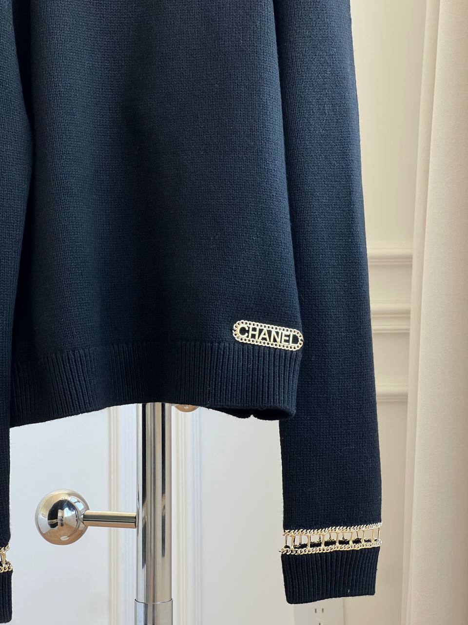 Chanel Chain-Trimmed Off-the-Shoulder Knit Top