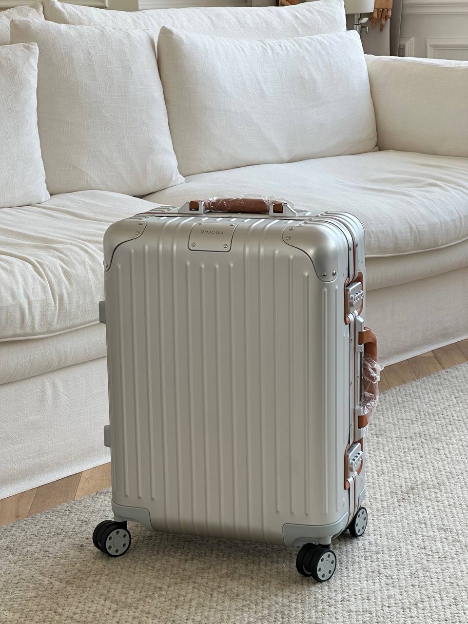 RIMOWA Classic Aluminum Suitcase with Leather Handles