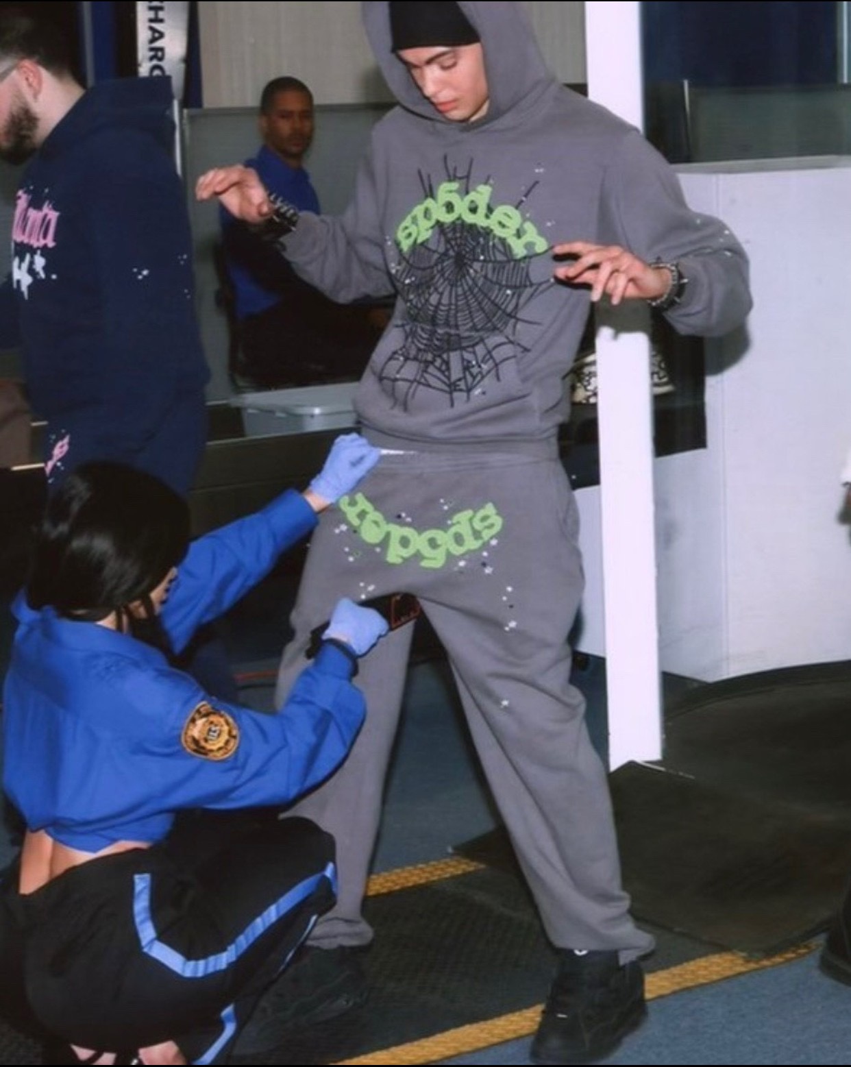 1:1 Best Quality Green Letters Hoodie Dark Grey Color