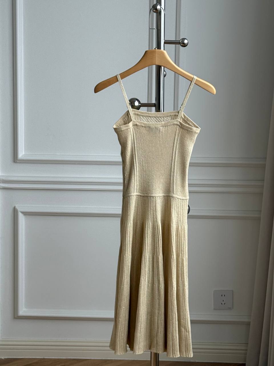 Sequin-Embellished Ribbed Knit Cami Midi Dress