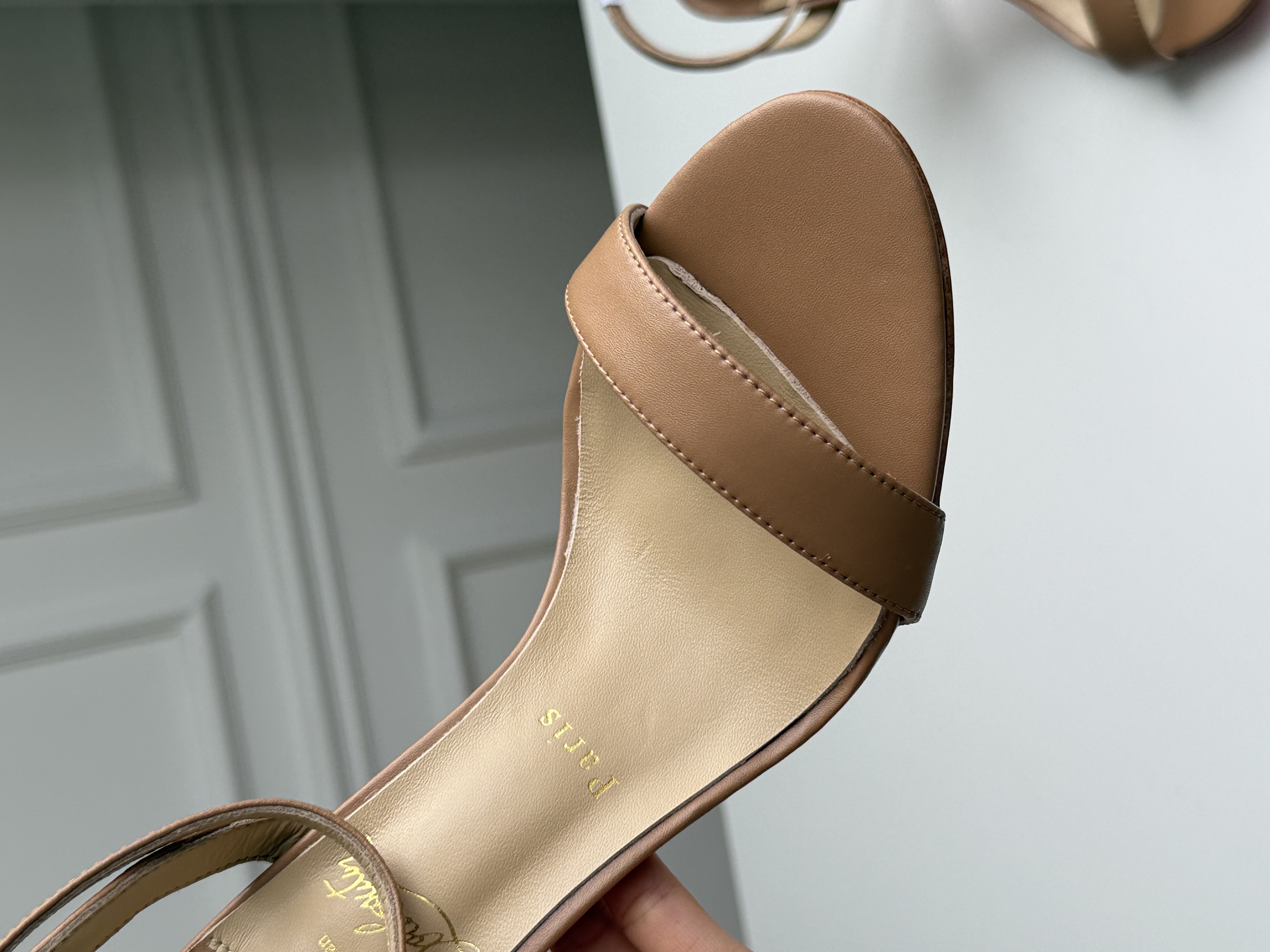 Christian Louboutin Nude Patent Leather One-Strap Red Sole Heeled Sandals