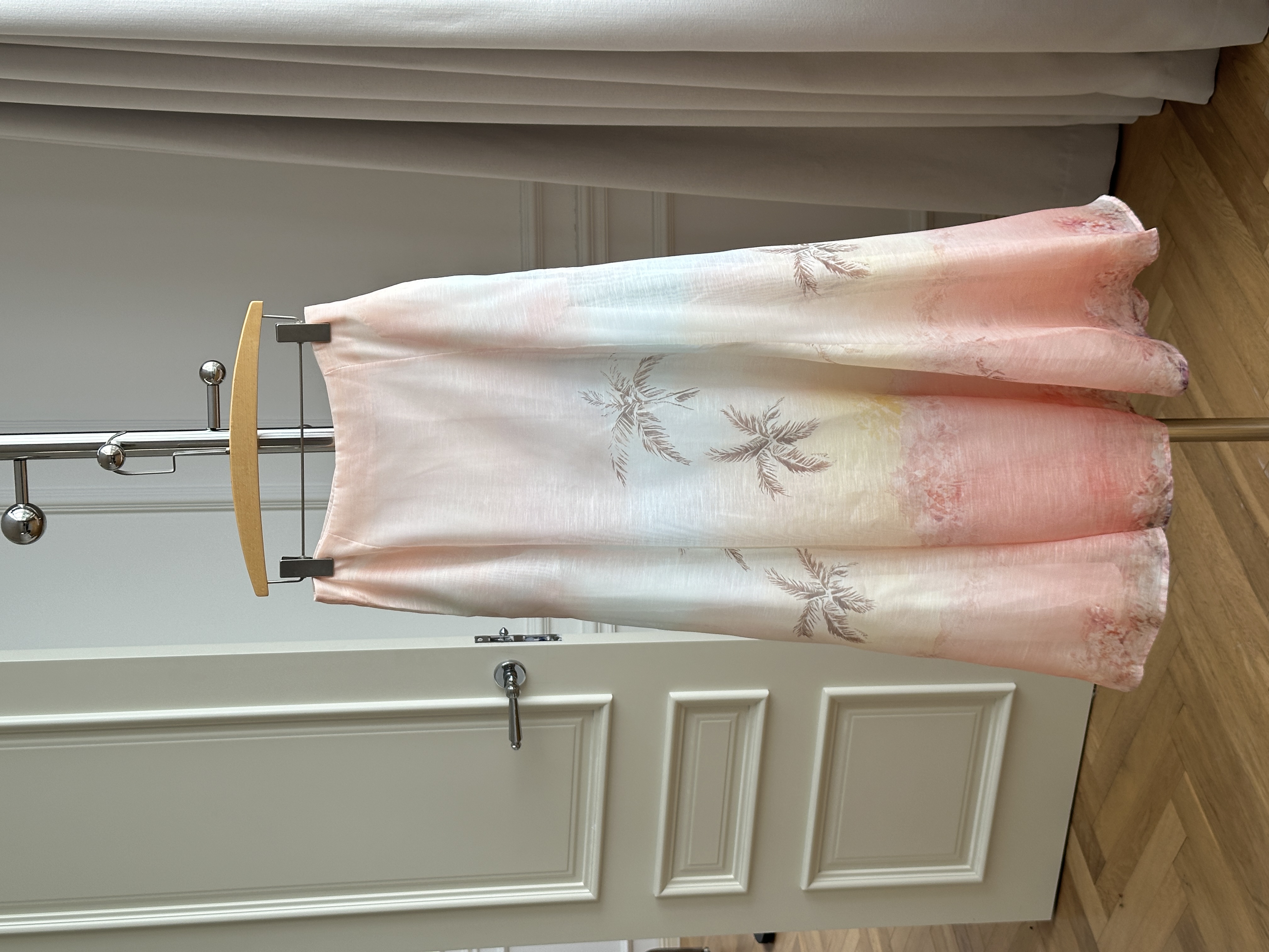 Pink Blue Gradient Palm Tree Print Satin High Waist Maxi Mermaid Skirt