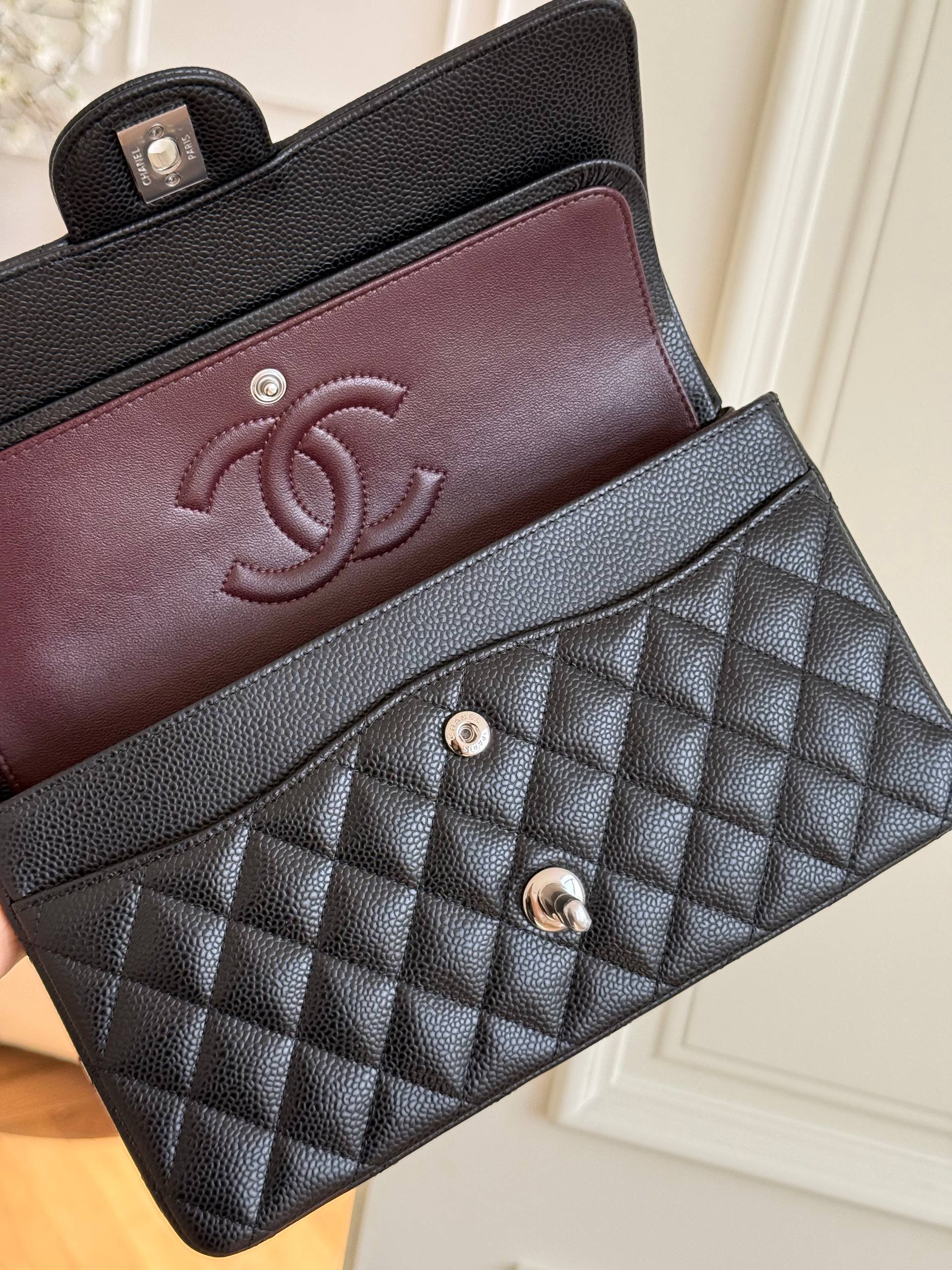 CHANEL Classic Medium Flap Bag in Caviar Leather with Silver Hardware