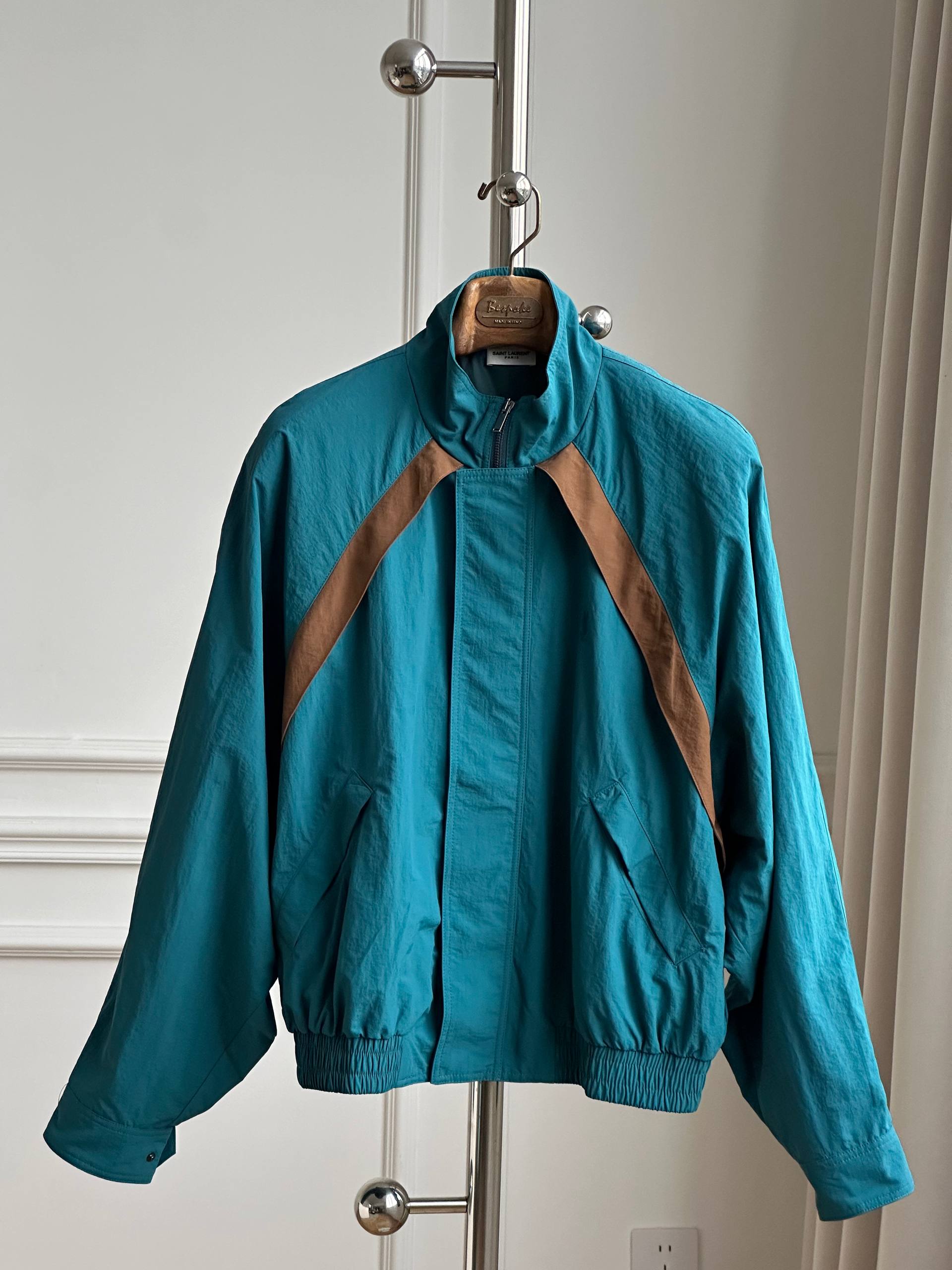 Vintage Stand Collar Color Block Raglan Cropped Track Jacket