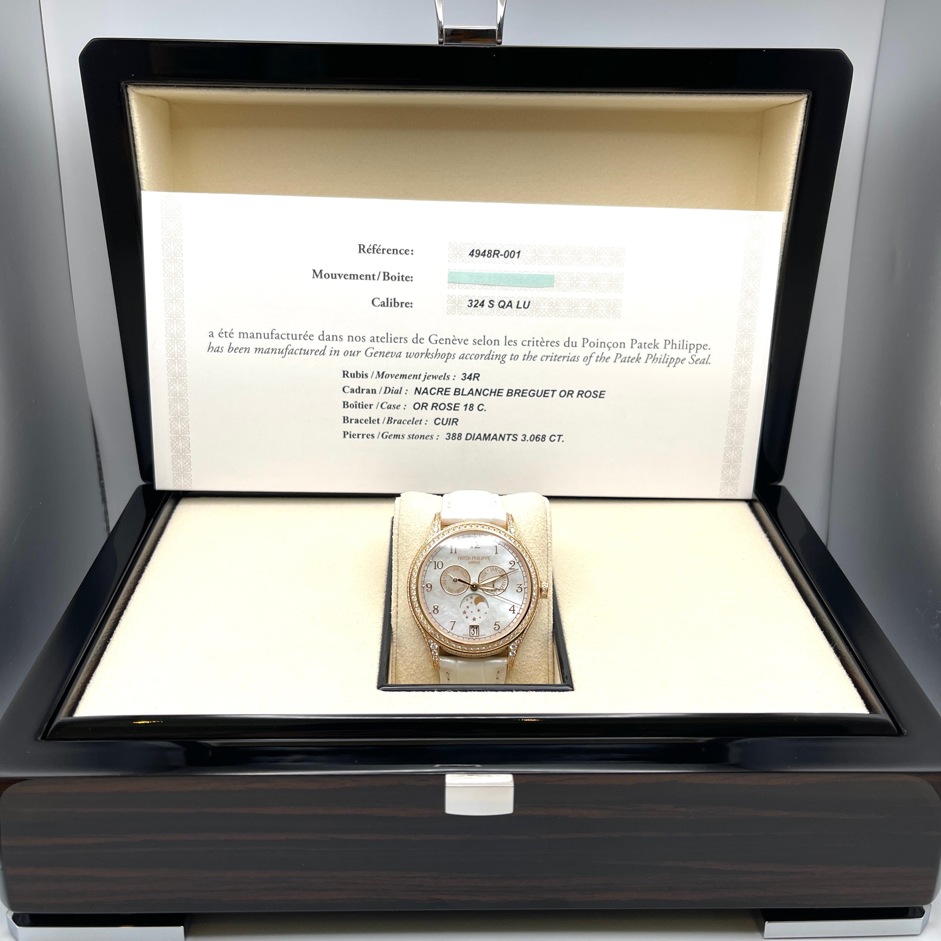 Patek Philippe Complications Annual Calendar Moon Phases Mother Of Pearl & Diamonds 4948R-001【1:1 Replica】