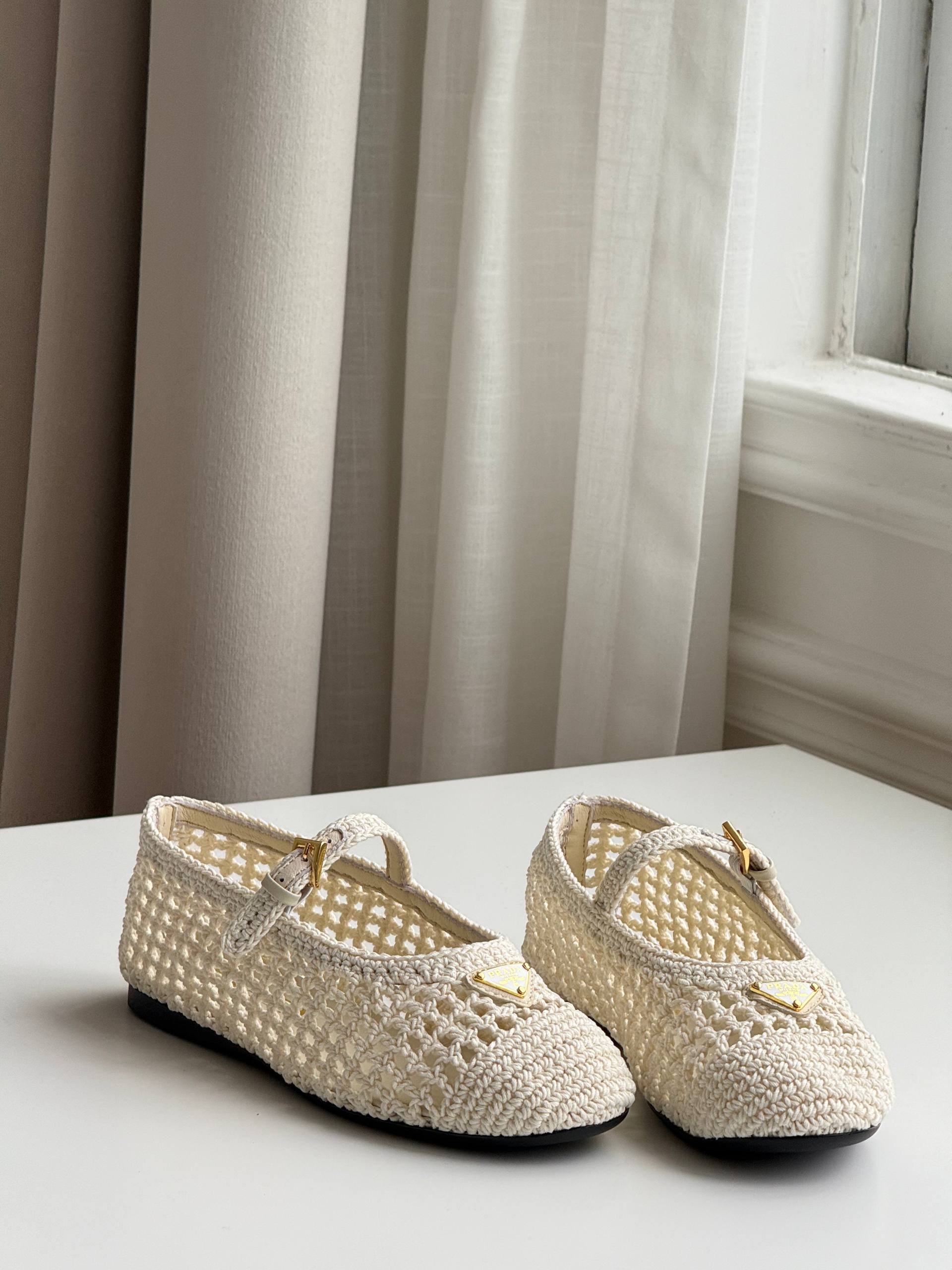 Prada Crochet Mary Jane Flats