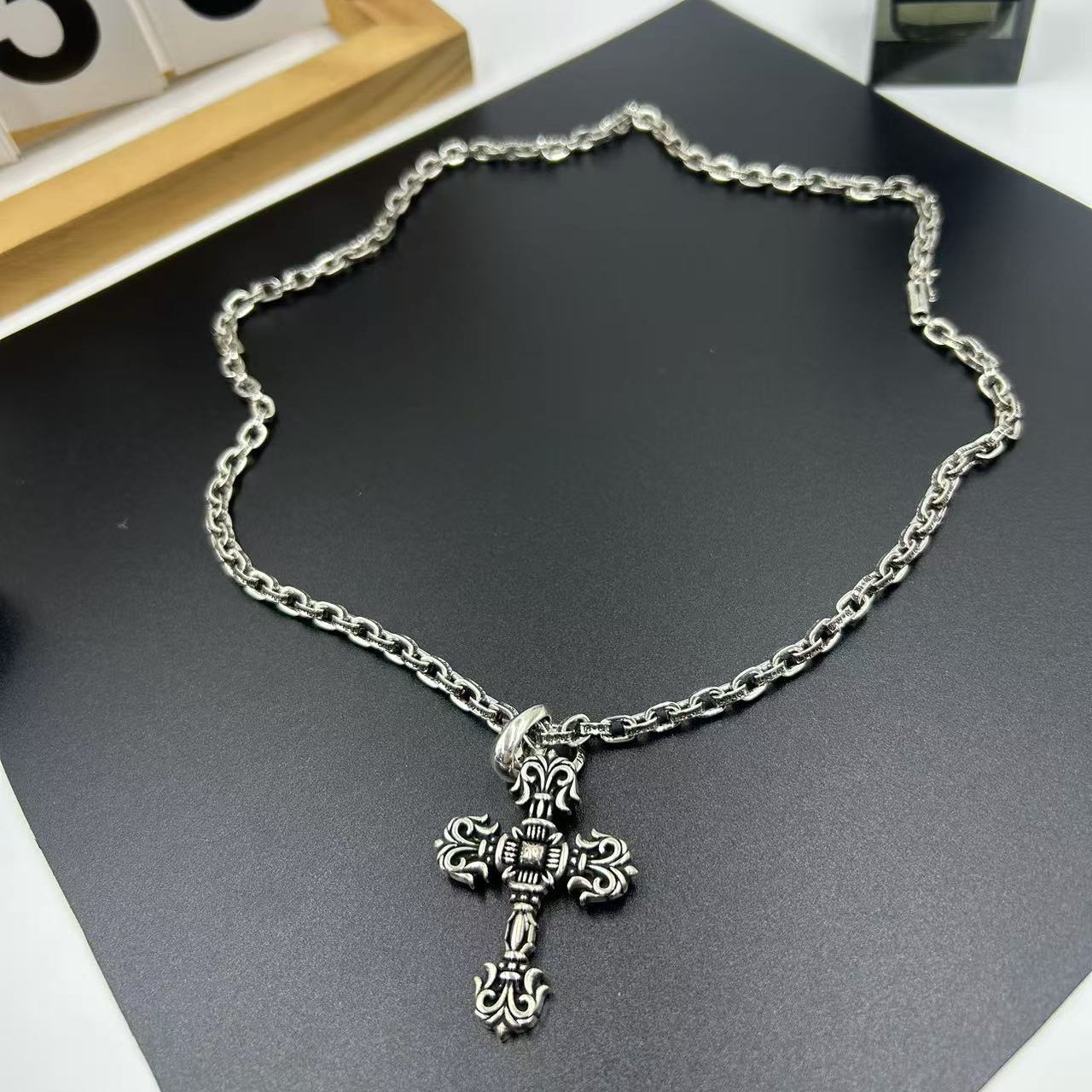 CHROME HEARTS ENGRAVED CROSS NECKLACE