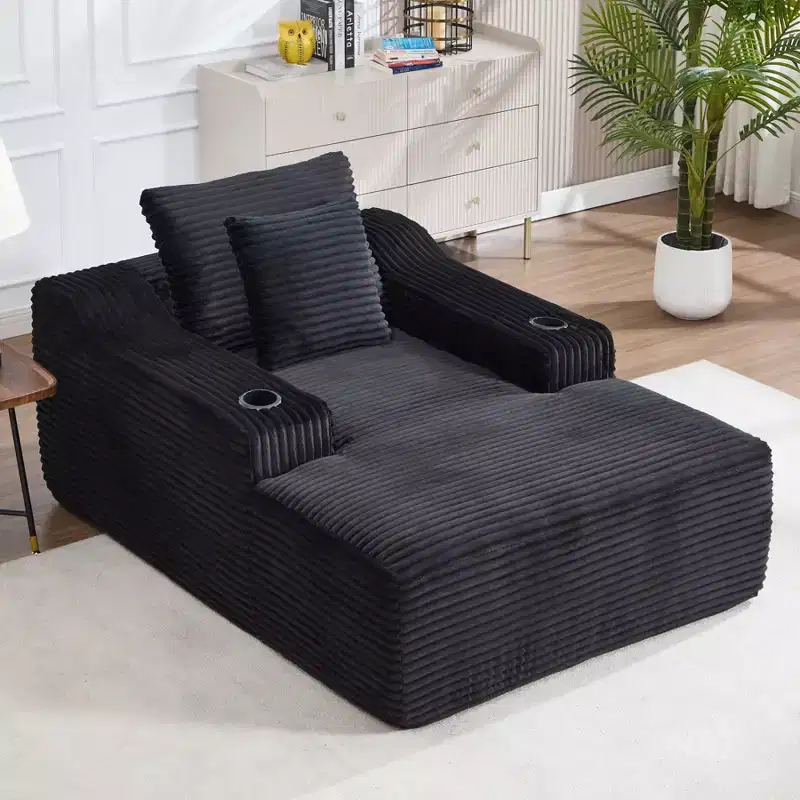 Chaise longue de 170 cm, canapé-lit intérieur avec 2 oreillers, canapé simple sans armature pour salon, aucun assemblage requis