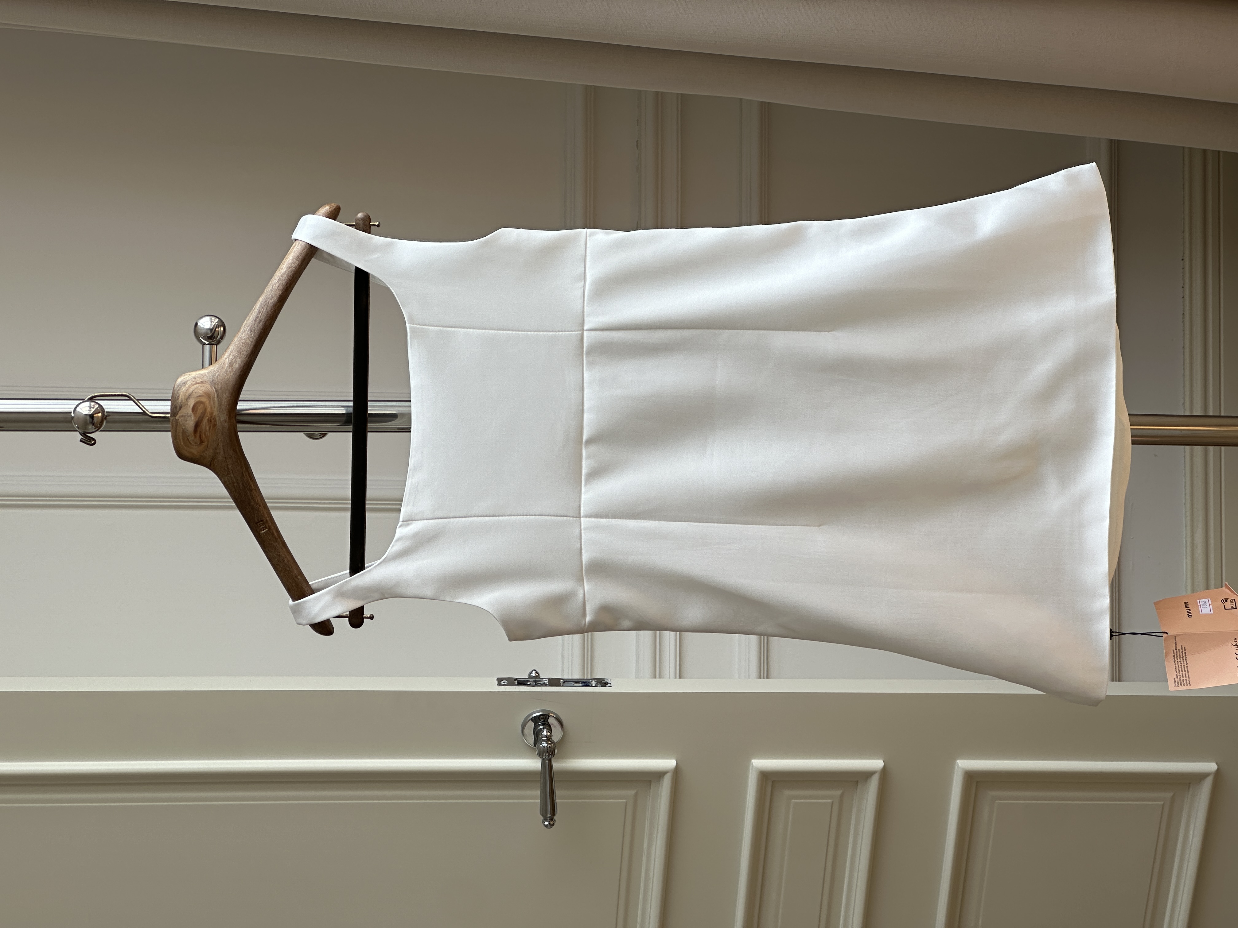 Miu Miu Solid White Square Neck Crystal Flower Embroidery A-Line Sleeveless Mini Dress