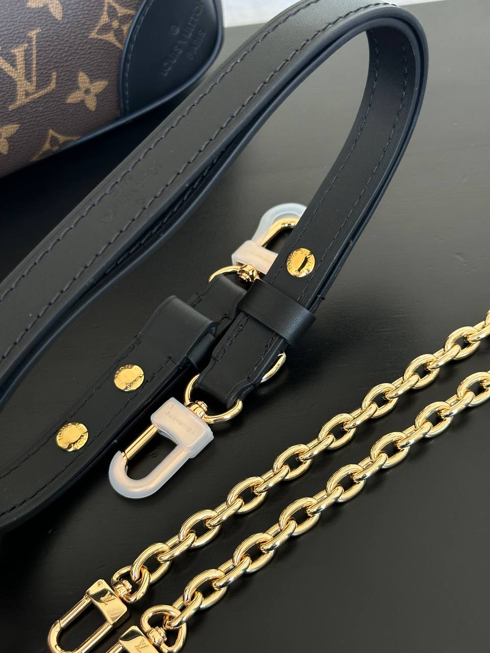 Louis Vuitton Monogram Canvas & Black Leather Double Zipper Hobo Crossbody Bag