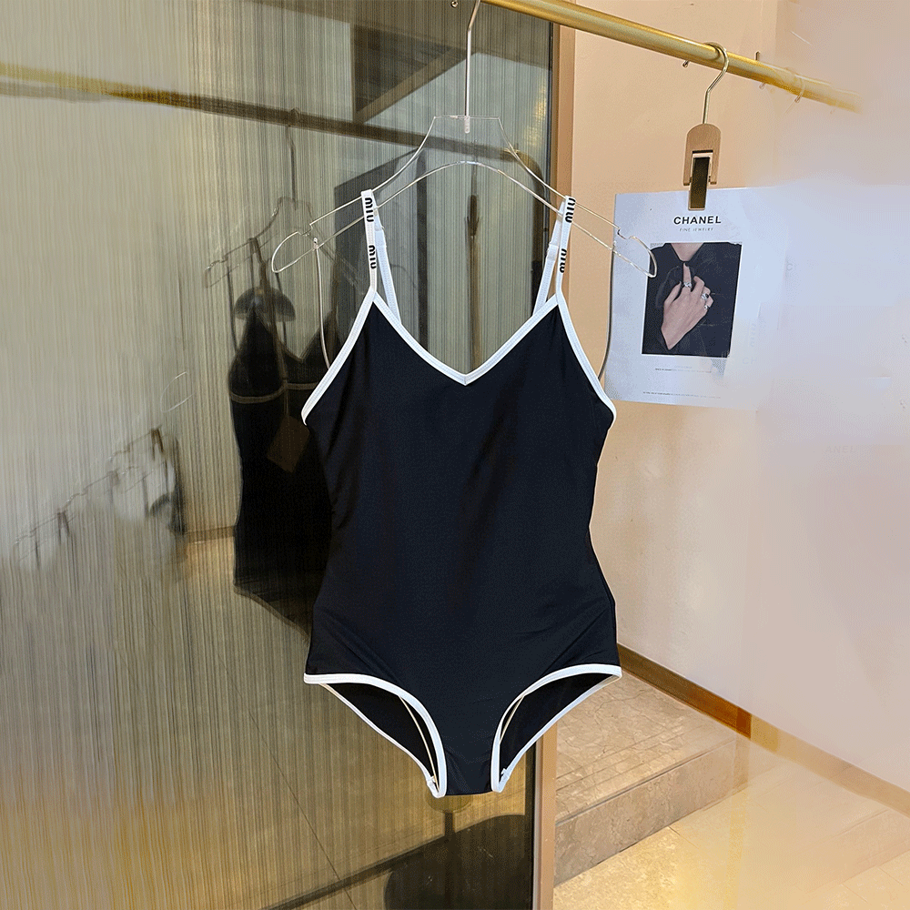 MIU MIU Logo One-piece Swimsuit With Shoulder Strap Swimwear