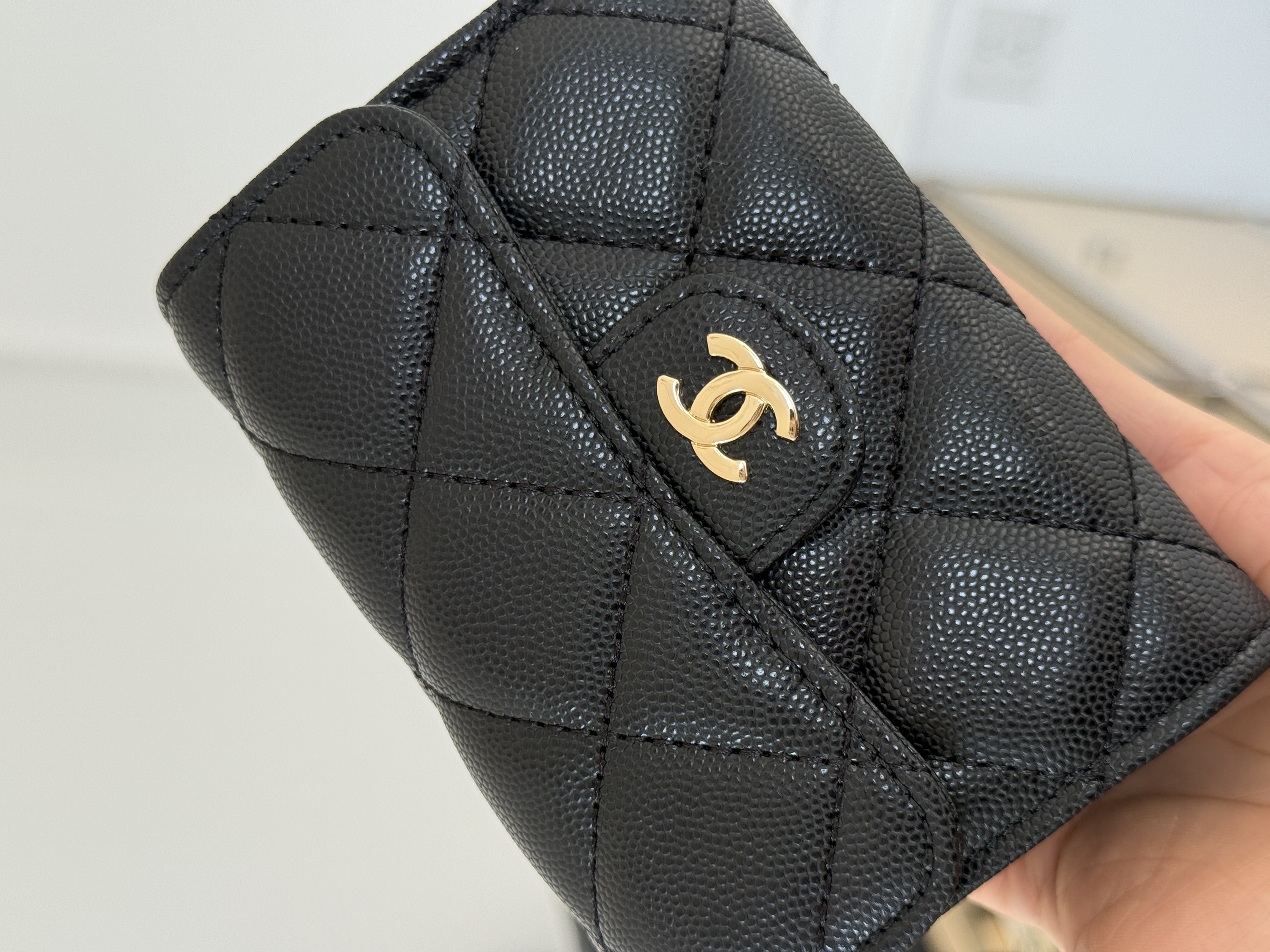 Chanel Quilted Caviar Leather Gold CC Flap Short Wallet