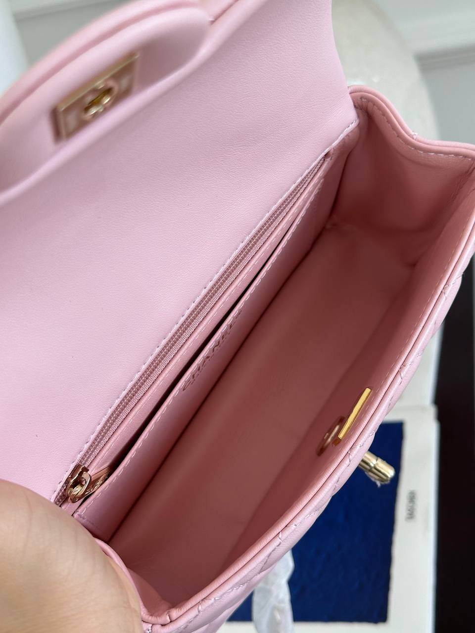 Chanel Sakura Pink Lambskin Quilted Top Handle Mini Classic Flap Bag