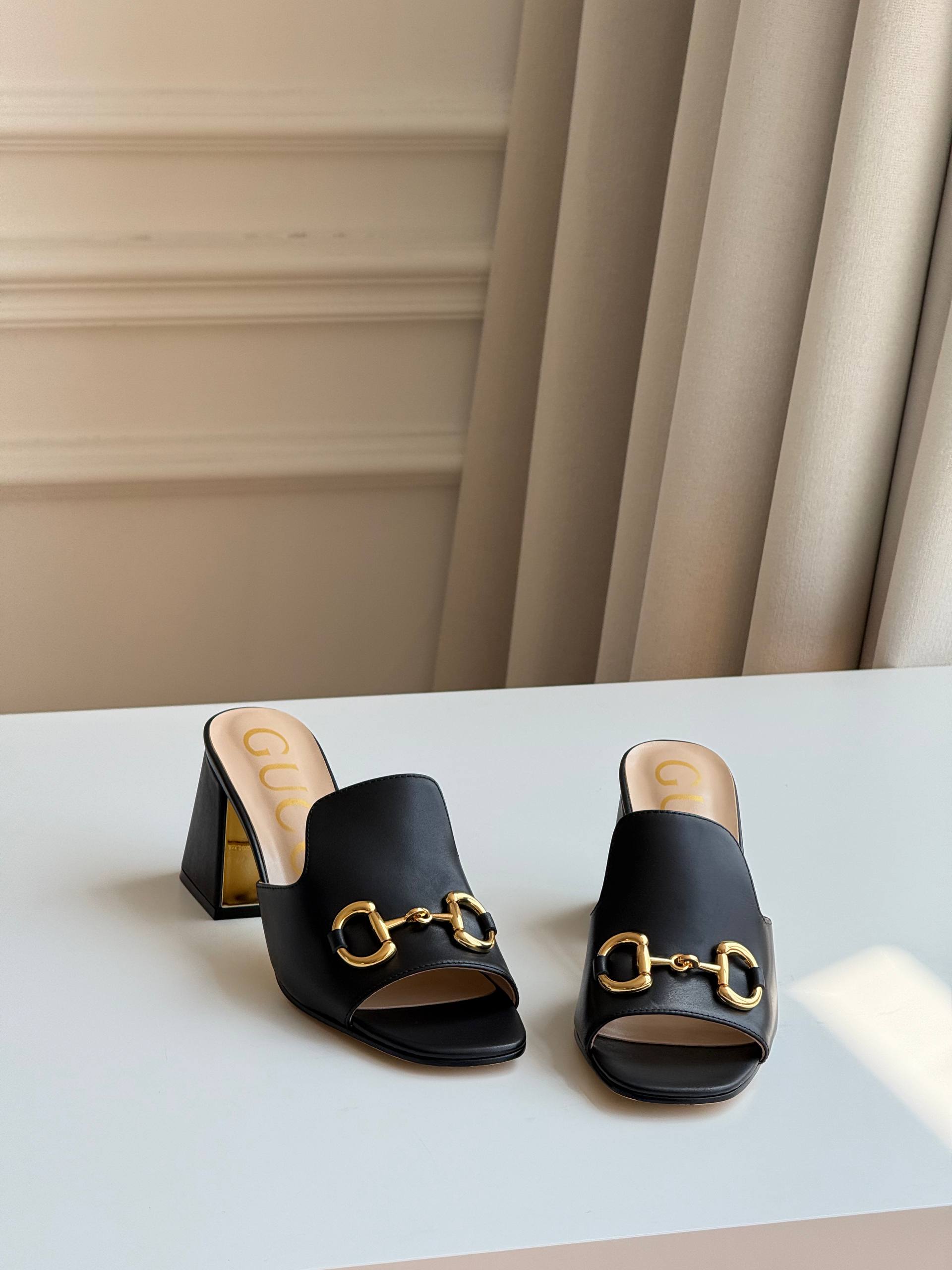 Gucci Horsebit Leather Block-Heel Mule Sandals