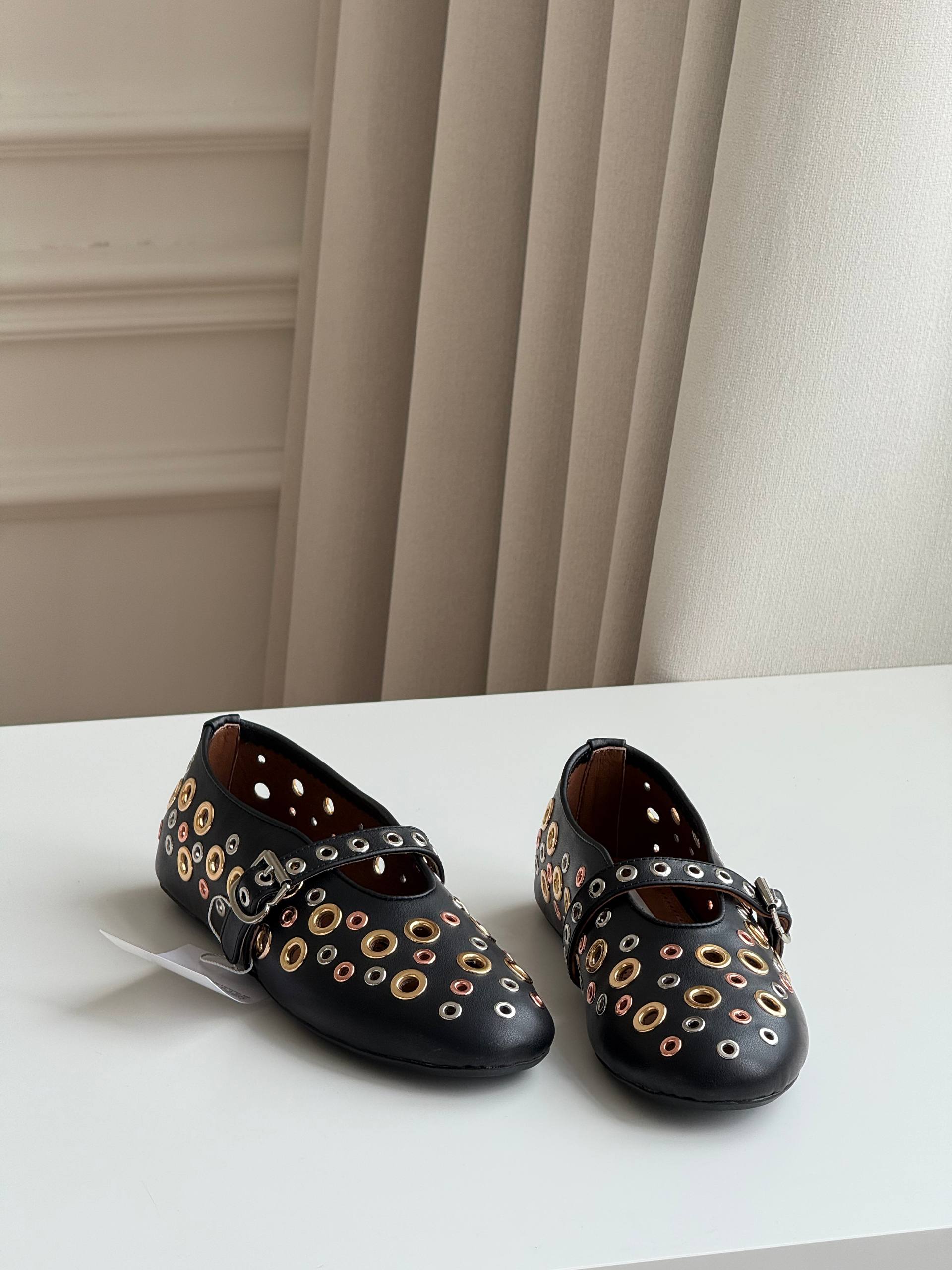 Multi-Tone Studded Leather Mary Jane Flats