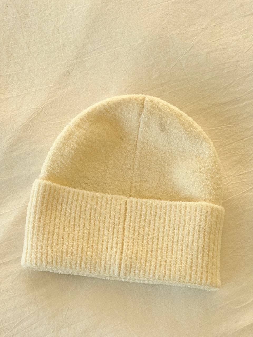 Chanel Cream Knit Tweed CC Logo Cuffed Beanie