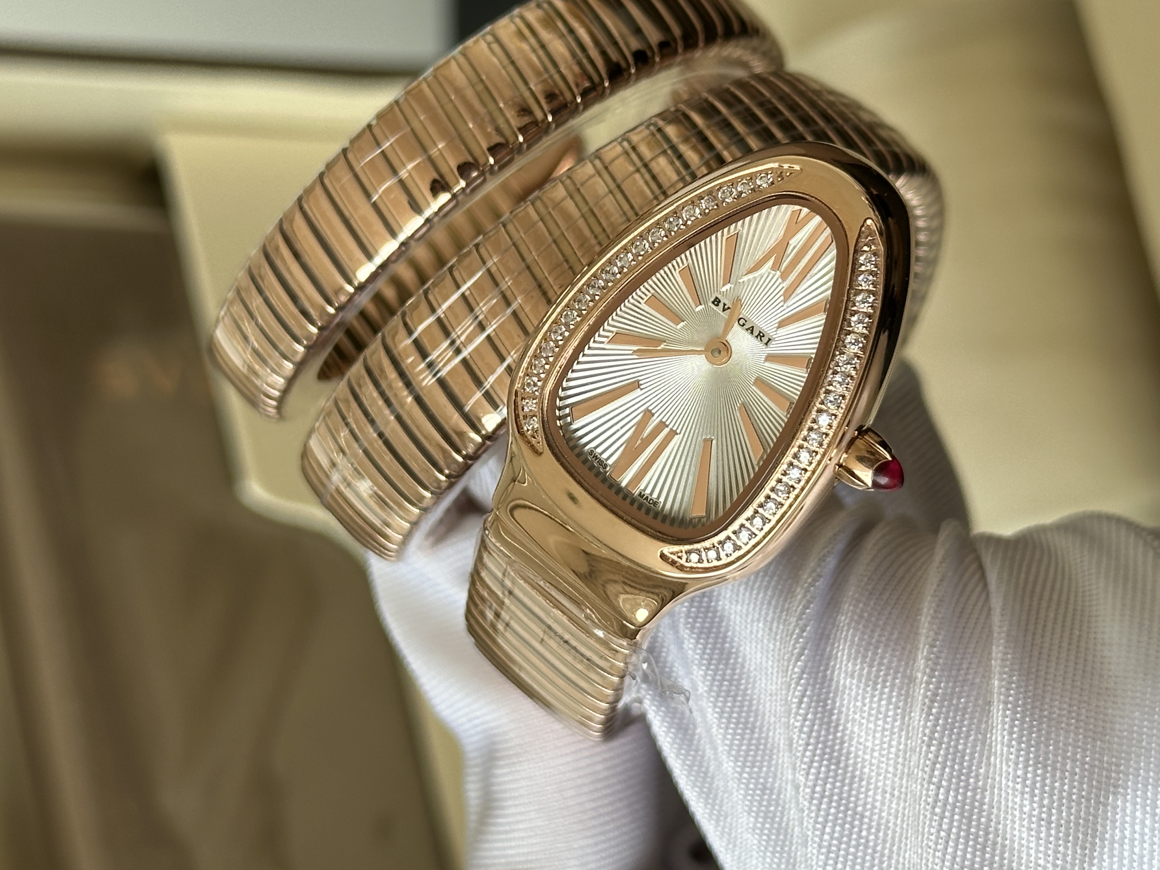 BVLGARI Serpenti Tubogas Rose Gold Diamond Snake Wrap Watch