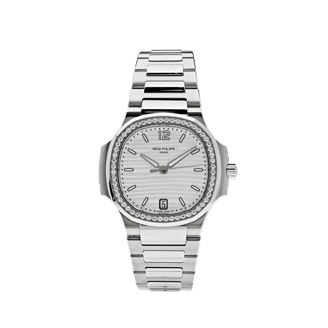 Patek Philippe Ladies Diamond Nautilus Stainless Steel White Dial Diamond Bezel 7118/1200A-010【1:1 Replica】