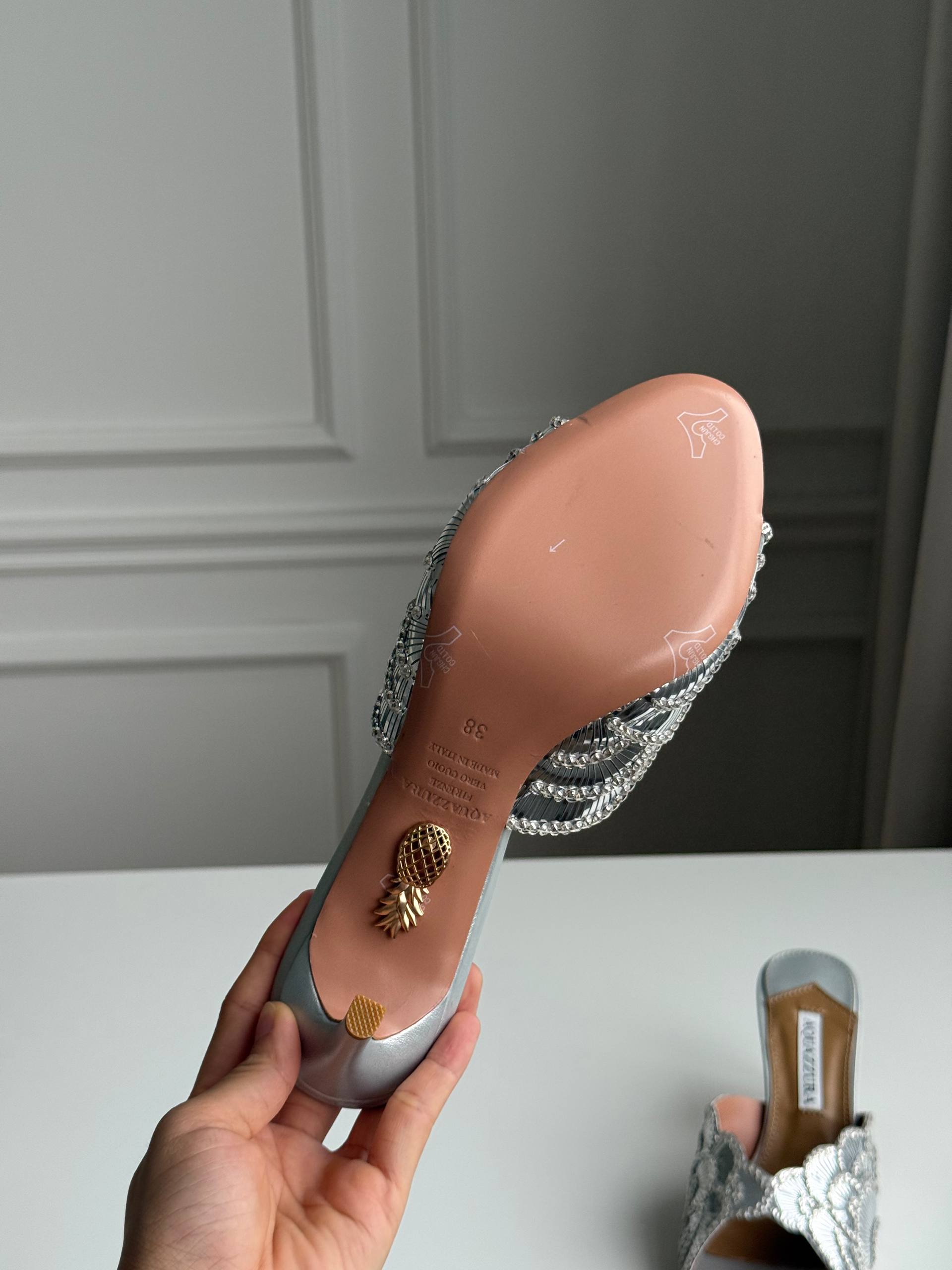 Aquazzura Lace-Embroidered Open-Toe Heeled Mules