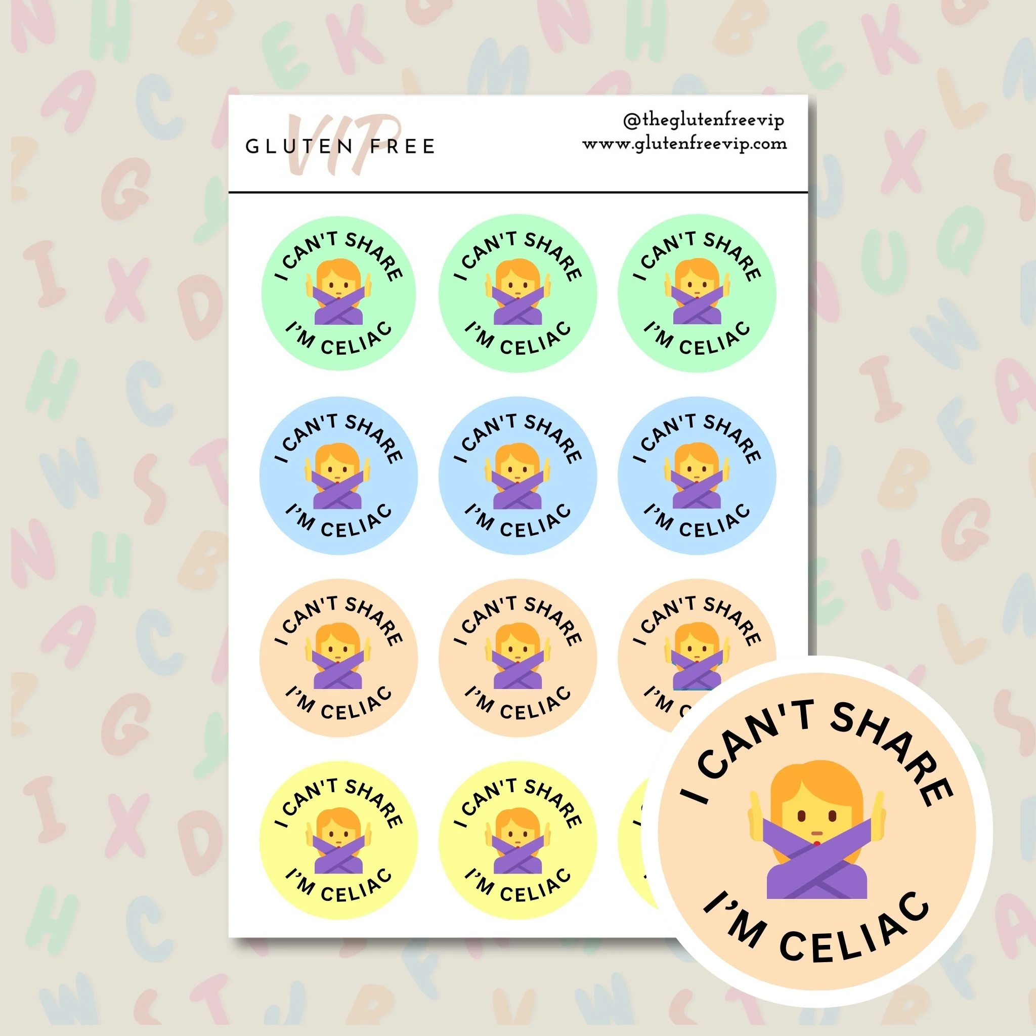 Pastel Celiac Labels – I Can’t Share I’m Celiac