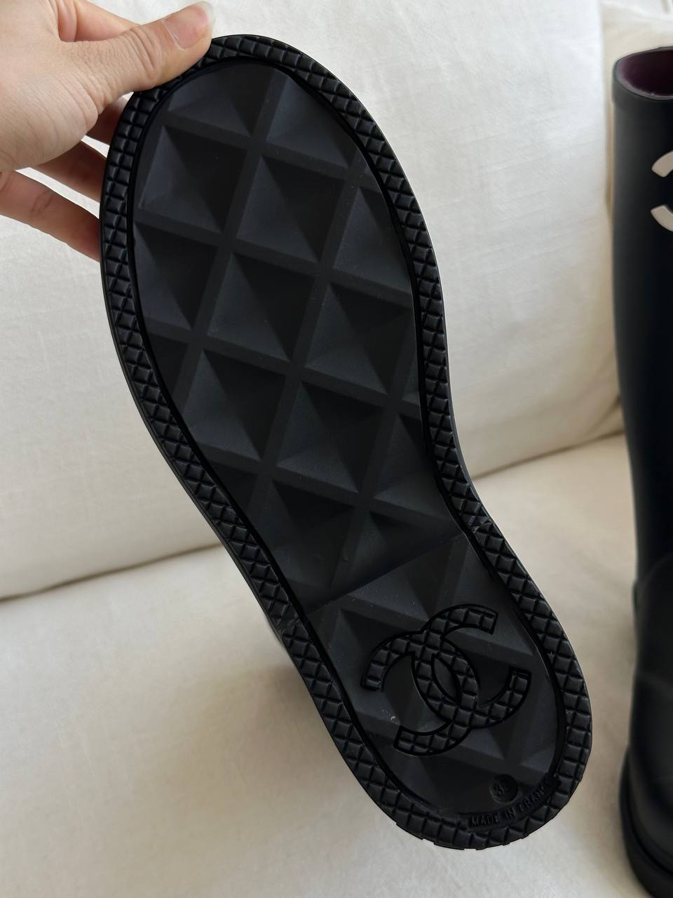 Chanel Black Rubber Mid-Calf CC Logo Rain Boots