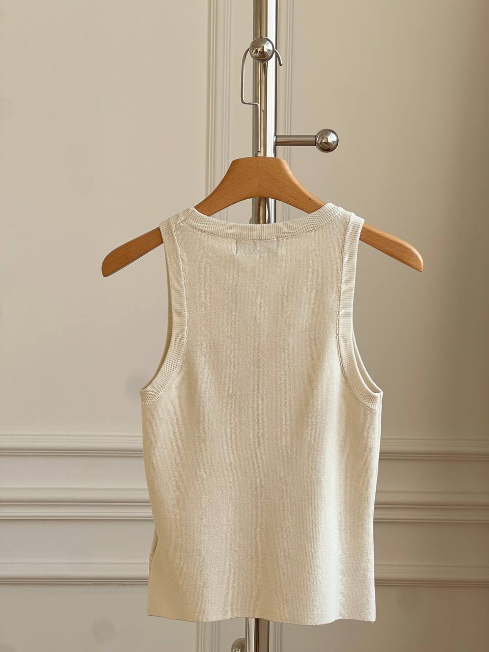 Miu Miu Crystal-Logo Cotton Knit Tank Top